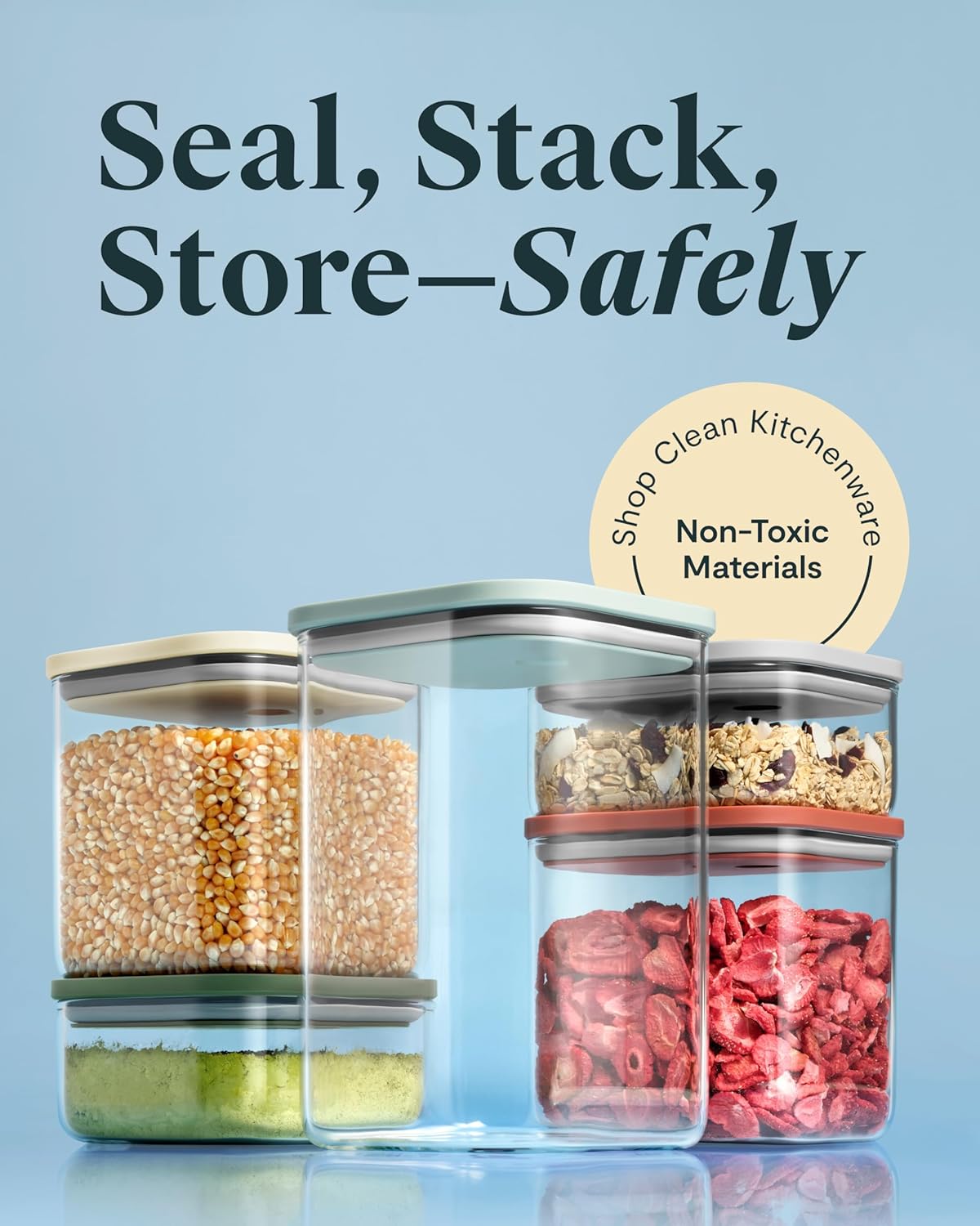 Caraway 14-Piece Glass Airtight Food Storage Containers with Lids – Non-Toxic, BPA-Free Kitchen Storage Containers – Stackable, Space-Saving Airtight Containers for Dry Goods and More - Navy