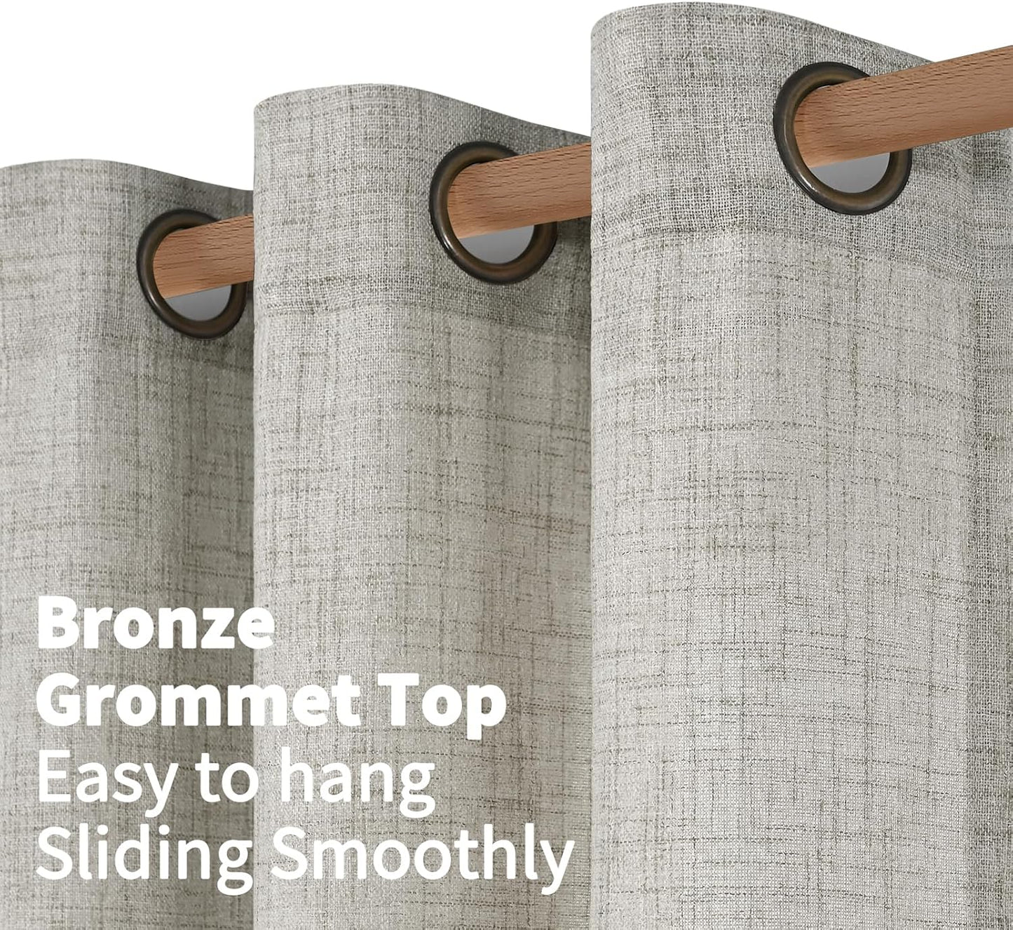 YoungsTex Linen Curtains for Living Room 95 Inch Long, Dark Grey Semi Sheer Drapes Privacy Light Filtering with Bronze Grommet for Bedroom Dining Floor Length, 2 Panels, 52 X 95 Inch