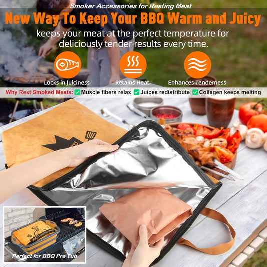 21in BBQ Blanket for Resting Meat-Smoking Meat Insulated Bag for Brisket/Beef/Pork Shoulder/Turkey-White Elephant Christmas Stocking Stuffers Birthday Anniversary Smoker Accessories Gift for Men