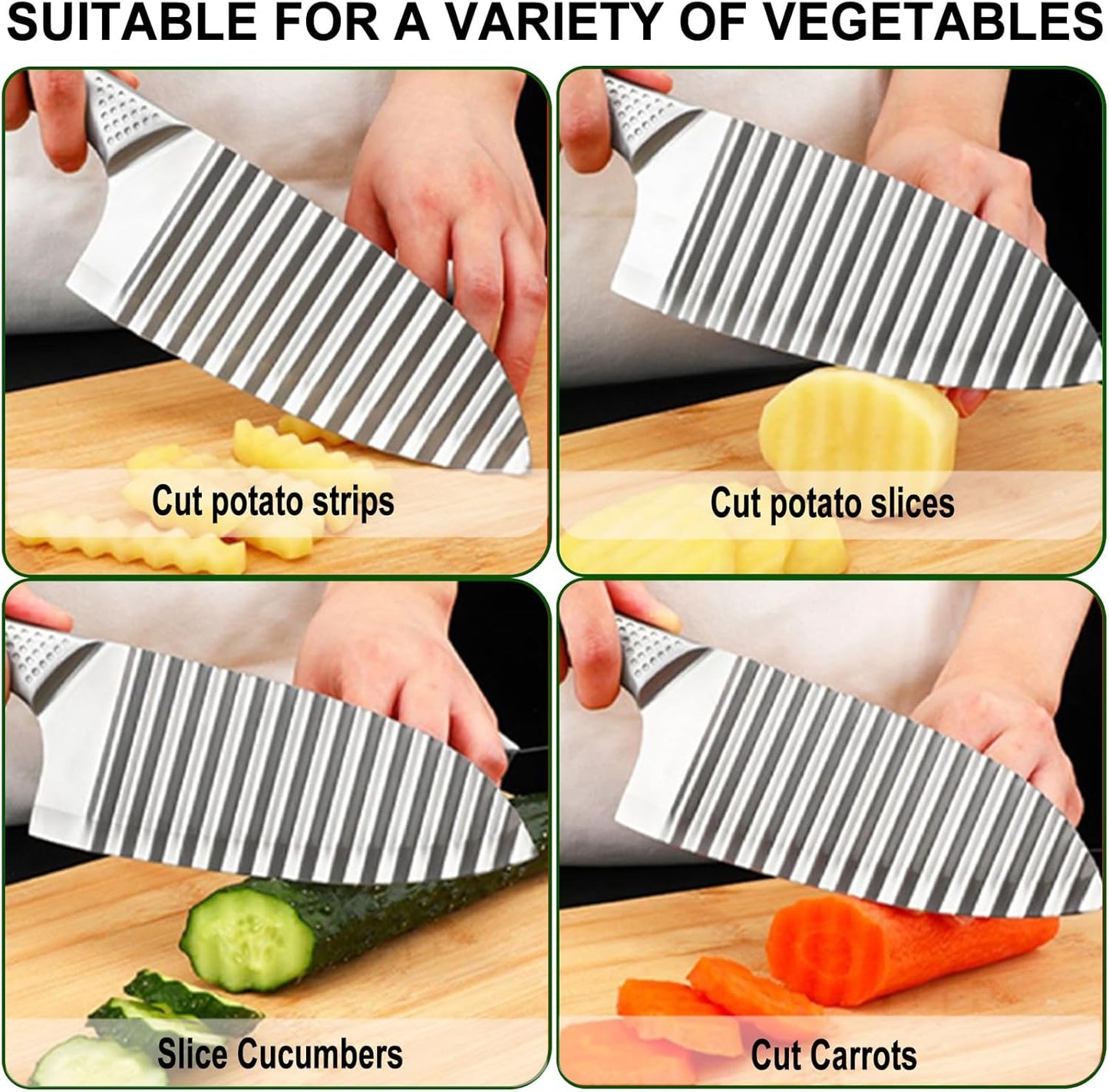 NOVANO Stainless Steel Crinkle Cutter with Wavy French Fries Chopper for Potato, Carrot and fruit, Waves French Fries Slicer Handheld Chopper，Dicer, Kitchen Gadgets & Essentials