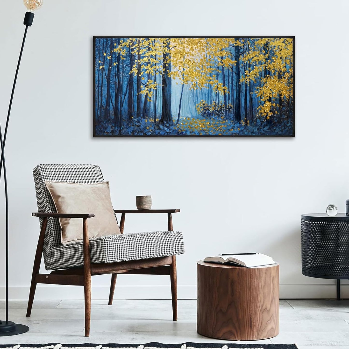 KLAKLA Blue and Gold Tree Wall Art - Birch Tree Forest Painting Pictures Framed Artwork for Living Room Bedroom Office Canvas Print Art Gorgeous Landscape Wall Art Home Decoration - 40x20 Inches