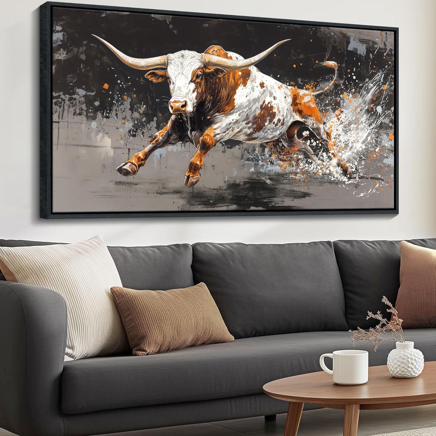 Highland Cow Wall Art - Farmhouse Cow Pictures Wall Decor - Rustic Canvas Wall Art for Country Decor - Large Pictures for Living Room -Framed Artwork for Walls 29×58IN