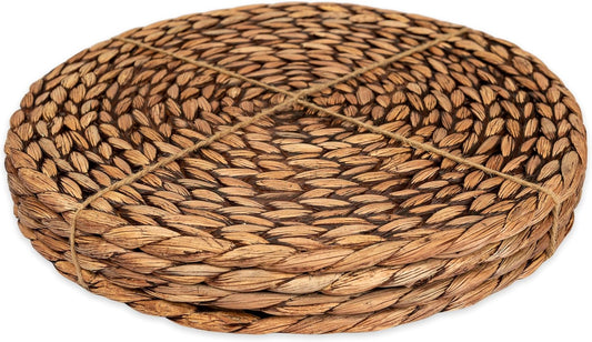 CENBOSS Woven Placemats (11.8" Set of 4, Brown Wash) Round Placemat, Wicker Place mats, Rattan Place mat, Plate Chargers