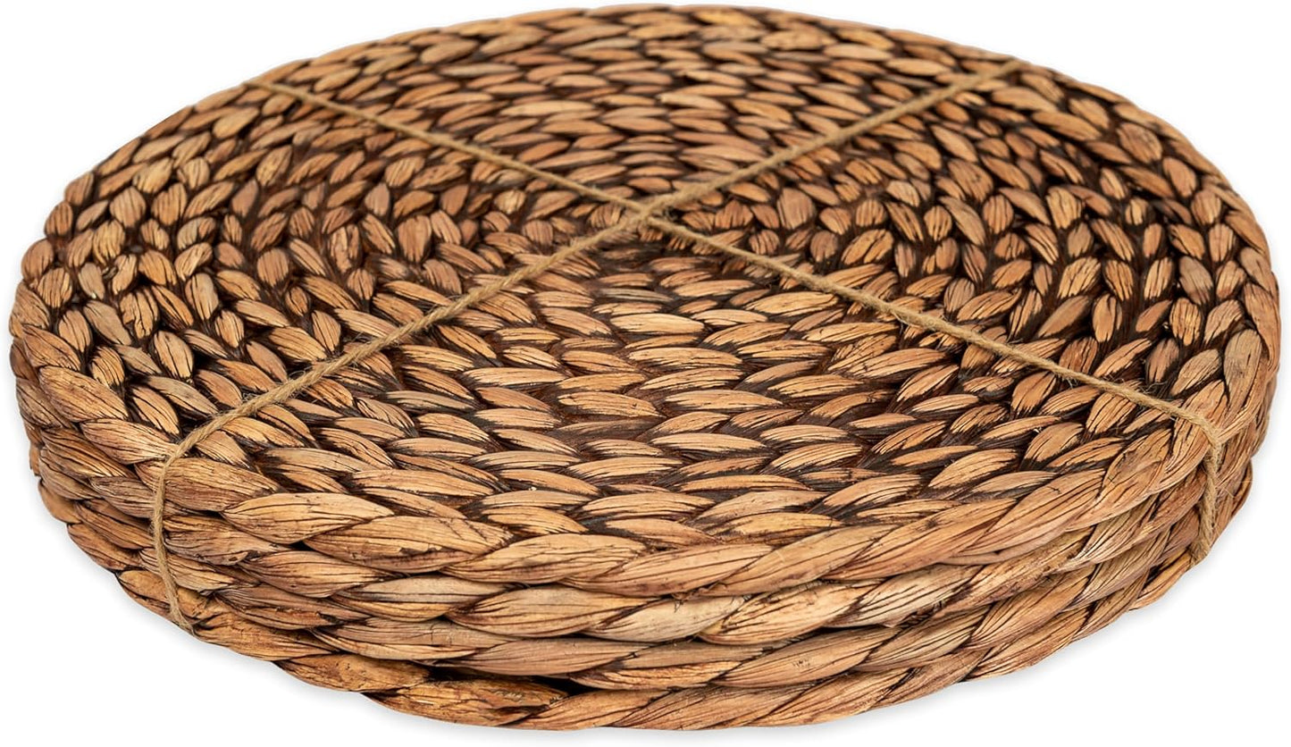 CENBOSS Woven Placemats (13.5" Set of 4, Brown Wash) Round Placemat, Wicker Place mats, Rattan Place mat, Plate Chargers