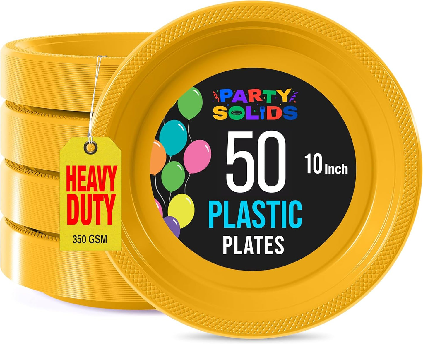 Exquisite Party Solids Yellow Plastic Plates For Party Supplies 10" Yellow Disposable Plates Heavy Duty 50 Pcs Plastic Dinnerware Sets Heavy Duty 350 GSM Disposable Dinnerware Set