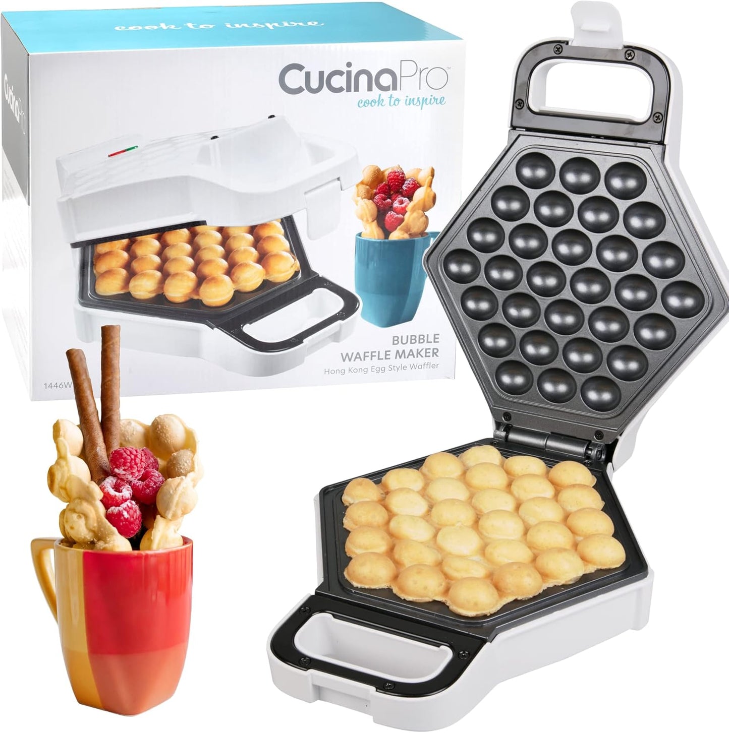 Bubble Waffle Maker- Electric Nonstick Hong Kong Egg Waffler Iron Griddle w Ready Indicator Light- Ready in under 5 Mins w Recipe Guide- Homemade DIY Ice Cream Cones- Special Breakfast, Dessert Gift