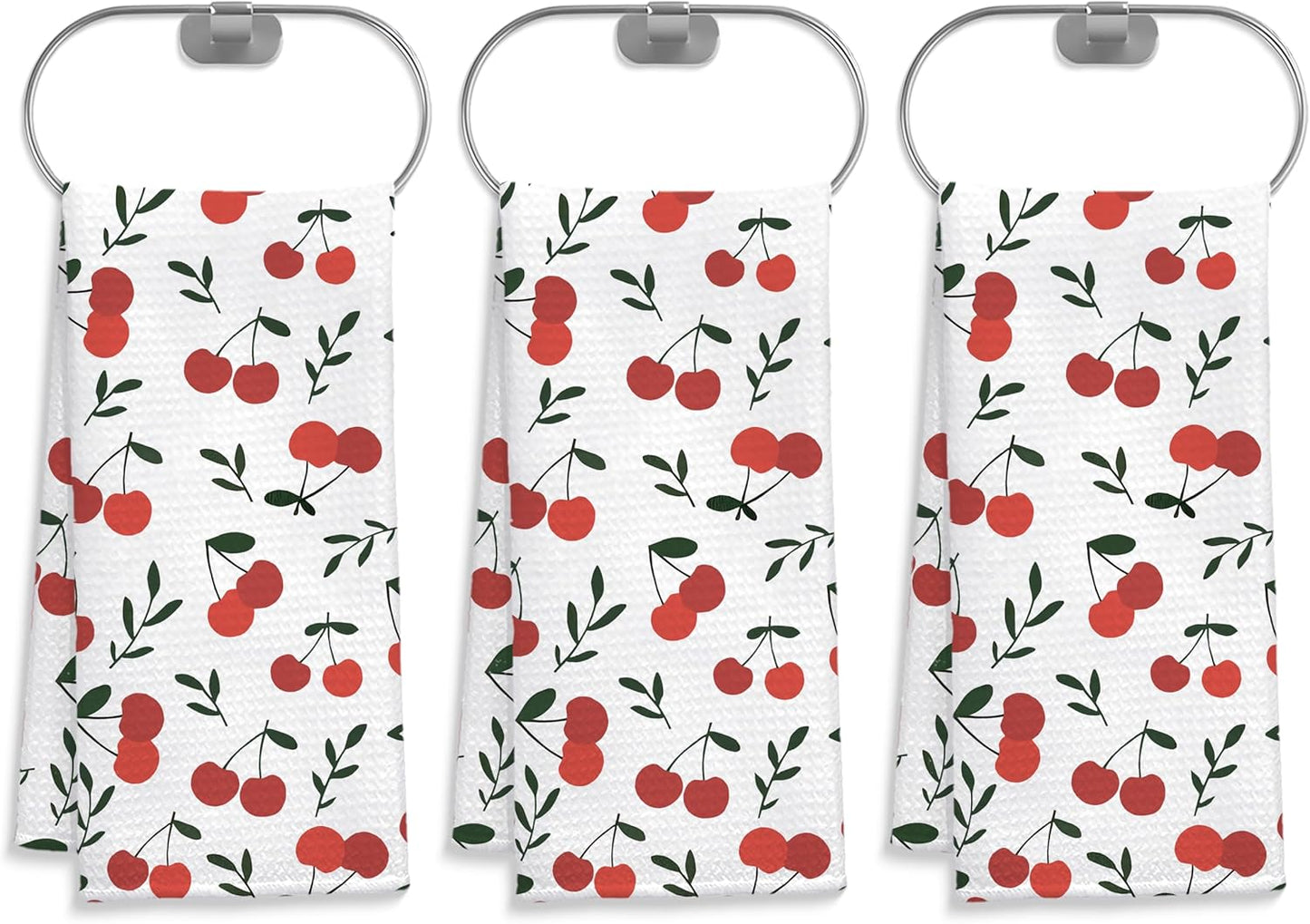 Cherry Decor Kitchen Towels Set of 3, Cherry Hand Towels Dish Towels for Kitchen Bathroom Decor, Fruit Lover Gifts, 16x24 Inches