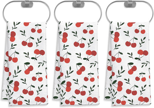 Cherry Decor Kitchen Towels Set of 3, Cherry Hand Towels Dish Towels for Kitchen Bathroom Decor, Fruit Lover Gifts, 16x24 Inches
