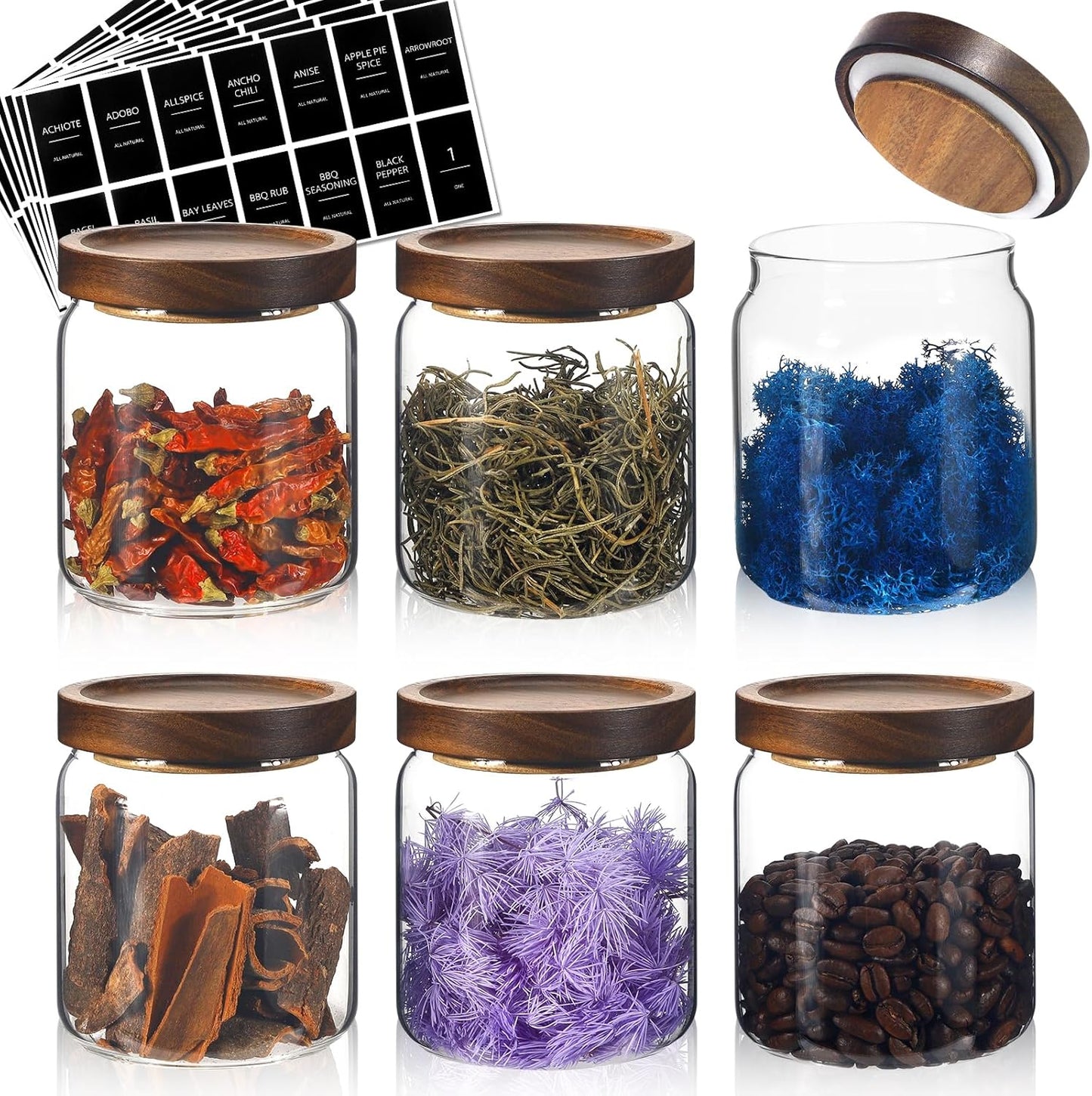 Glass Spice Jars Seasoning Containers Small Glass Jars with Lids Airtight Food Storage Canister for Kitchen Pantry Sugar Tea Coffee Bean Nuts Cookies Herbs Salt (16oz/473ml*6 pack)