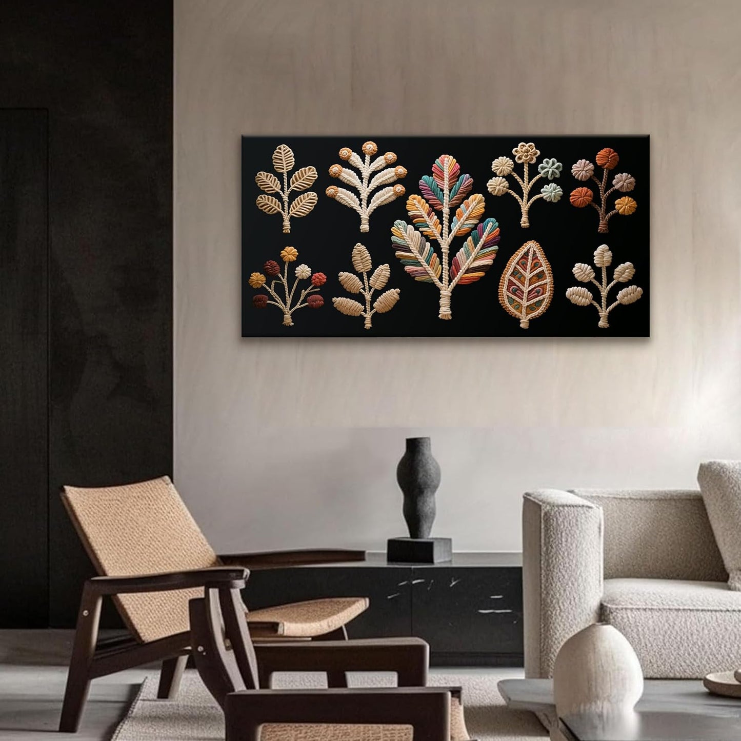 Tsomzxng Boho Wall Art Chic Home Modern Black Wall Art Painting Multicolor Prints Canvas Wall Art Decor For Living Room Bedroom Apartment Kitchen 24" X 48" Ready To Hanging