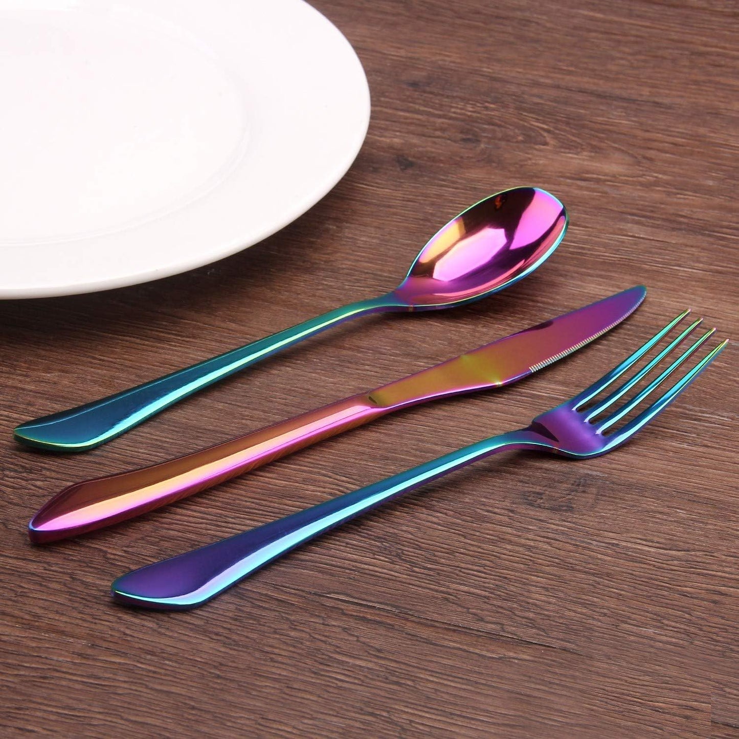 Rainbow Silverware Set, 20-Piece Stainless Steel Flatware Set with Round Edge, Kitchen Utensil Set Service for 4, Dishwasher Safe