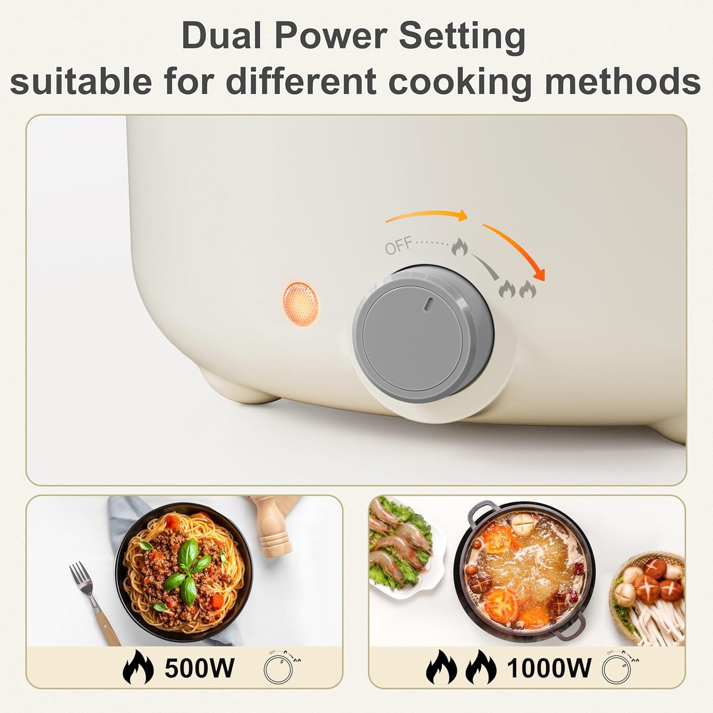 TOPWIT Electric Pot, 3L Hot Pot Electric, Rapid Noodles Cooker, Non-Stick Frying Pan, Multifunctional Electric Hot Pot for Steak, Egg, Ramen, Soup, Shabu Shabu Pot for Camping, RVs, Party, Beige