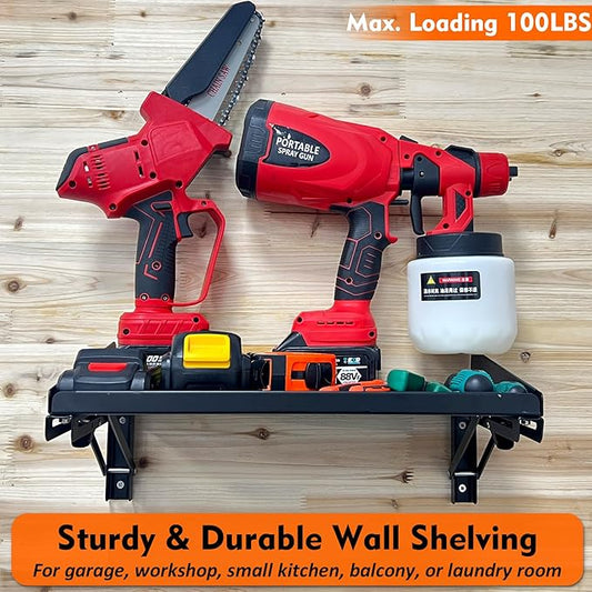 MUTUACTOR 2Pack Garage Wall Shelving,Wall-Mounted Sturdy Metal Shelving for Organizing,Heavy Duty Folding Storage Shelf Rack for Garage,Kitchen,Laundry, Holds Up to 100lbs