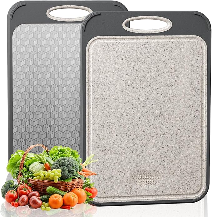 Stainless Steel Cutting Board, Double-Sided Chopping Boards Scratch Resistant Mesh Design, Stainless Steel & Wheat Straw PP Non Toxic Cutting board for Kitchen Meat Vegetables (Large, 16”x11”）