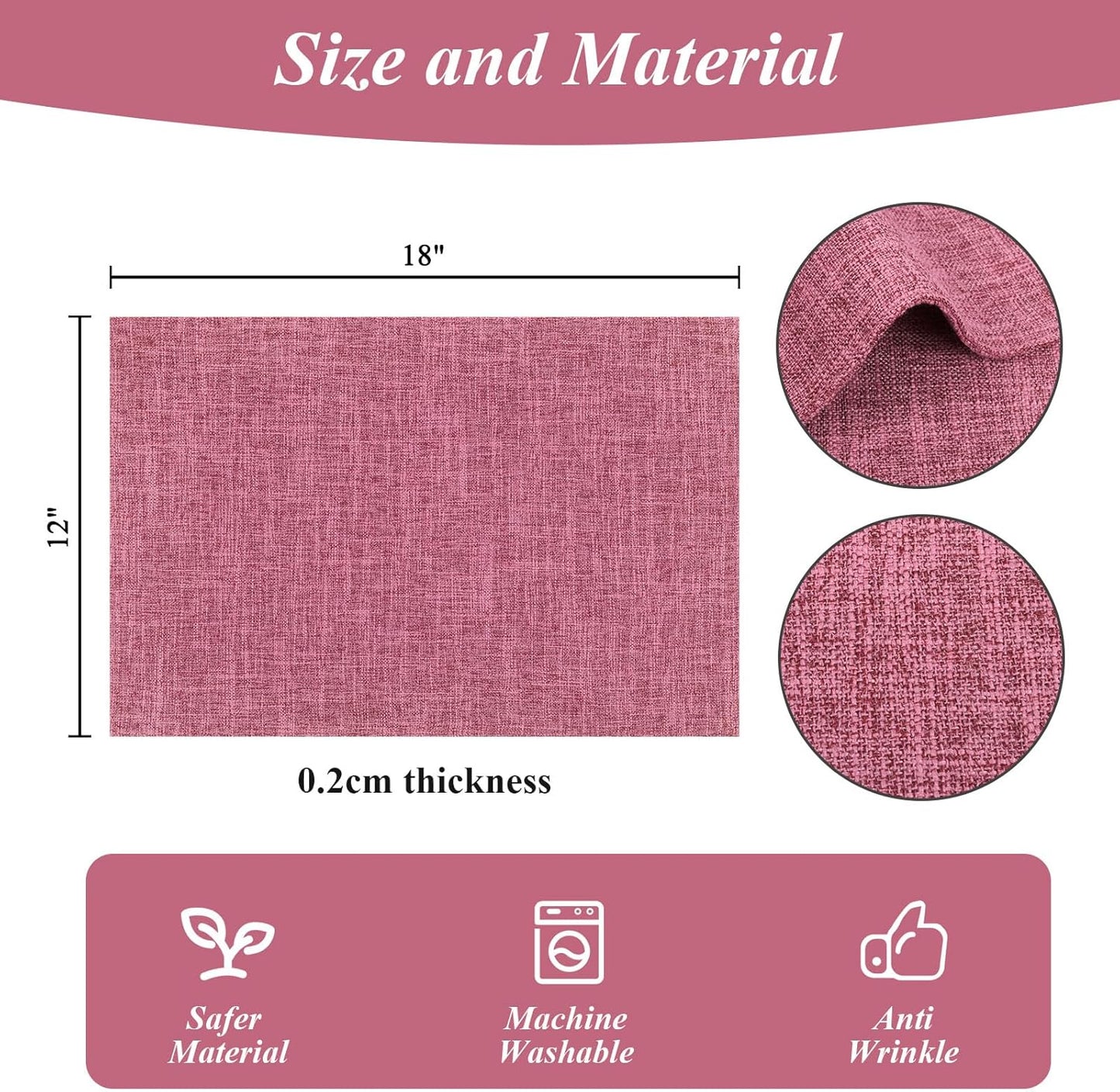 SHACOS Woven Fabric Placemats Set of 4 Heat Resistant Place Mats Non Slip Washable Double Layer Cloth Placemats Reversible Table Mats Kitchen Dining Table Decor (4, Hot Pink)
