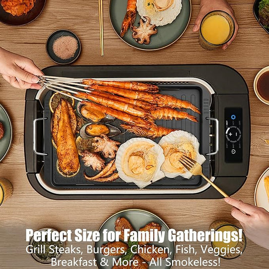 WT-ISG802 Indoor Smokeless Grill – 1100W Electric Grill Indoor with Dual Turbo Smoke Extractor, Dishwasher Safe Plates, Portable and Detachable Indoor Electric Smokeless Grill with Drip Pan