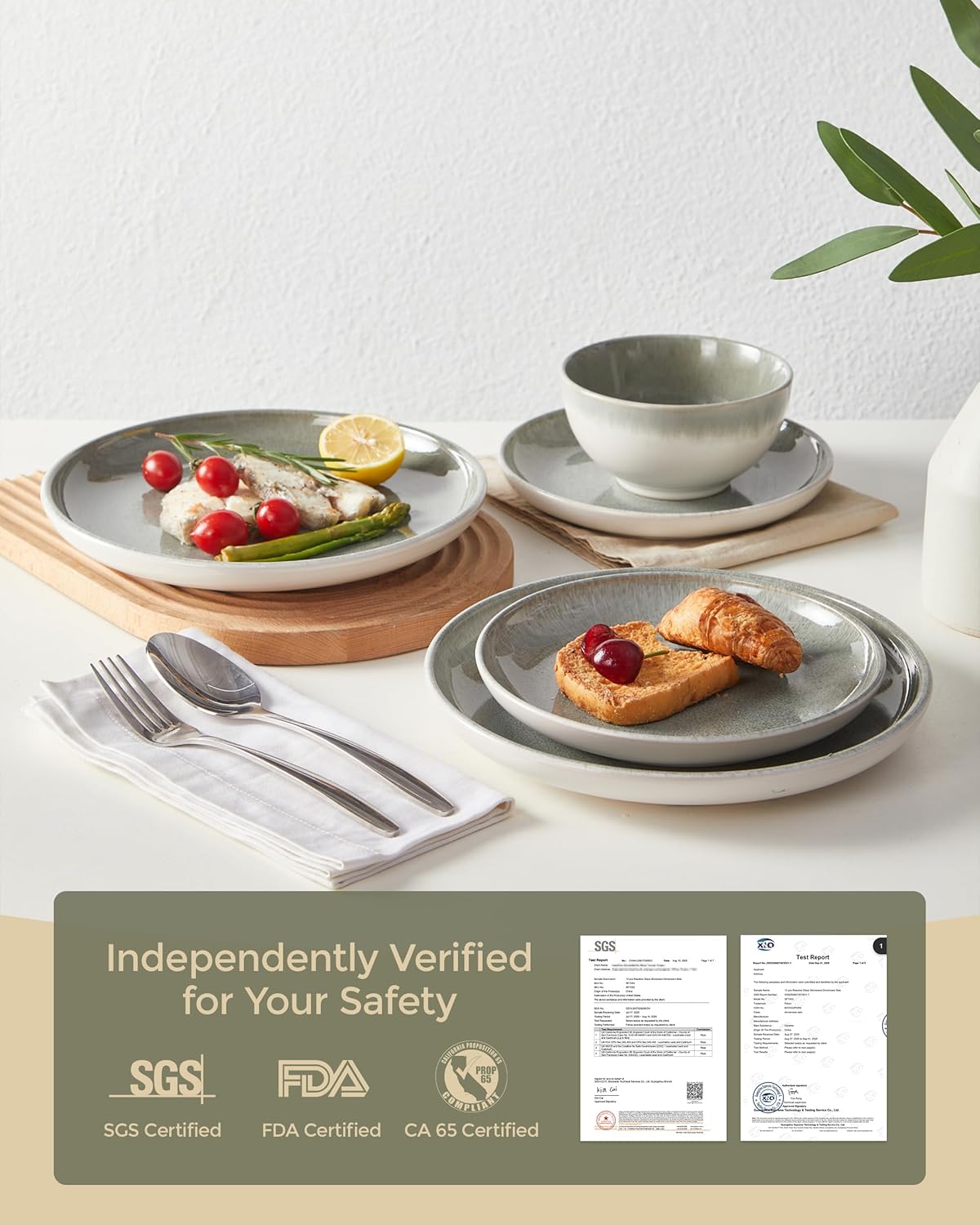 24 Piece Dinnerware Sets for 8, Modern Stoneware Plates and Bowls Sets, Perfect for Family Gatherings & Holiday Celebrations, Easy Cleaning Dishes, Stack Compactly Plate Set, Gradient Green