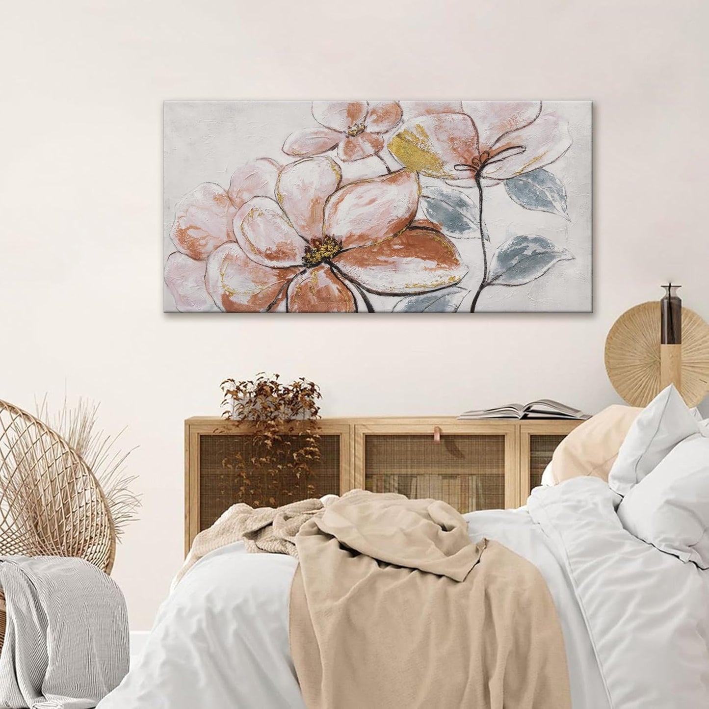 YISXINOAG Canvas Art Wall Decor Print Paintings Brown Pink Flower White Wall Art Prints Decor Ready To Hang For Bathroom Bedroom And Office Kitchen Home Wall Decor Artwork 20"×40"