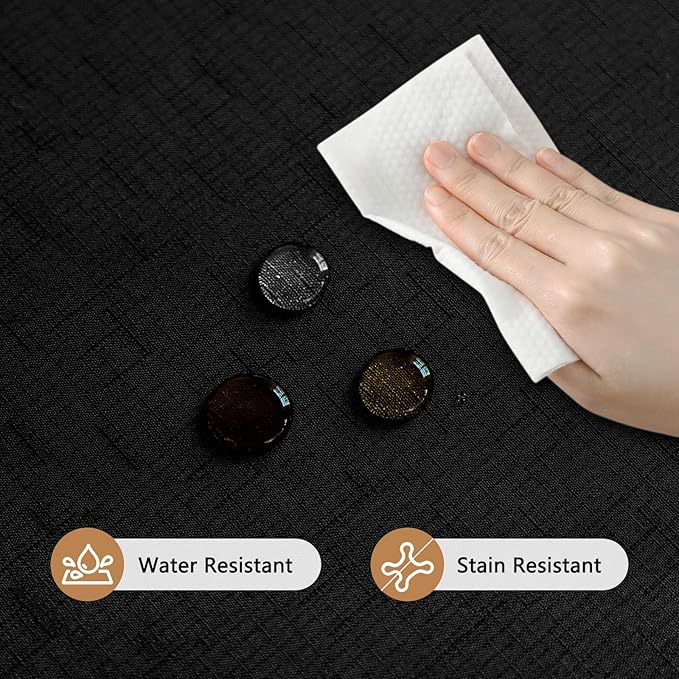 Fabric 60 Inch Black Round Table Cloth, Faux Linen Textured Stain Resistant & Wipeable Circle Tablecloth, Washable for Dinning Kitchen Party