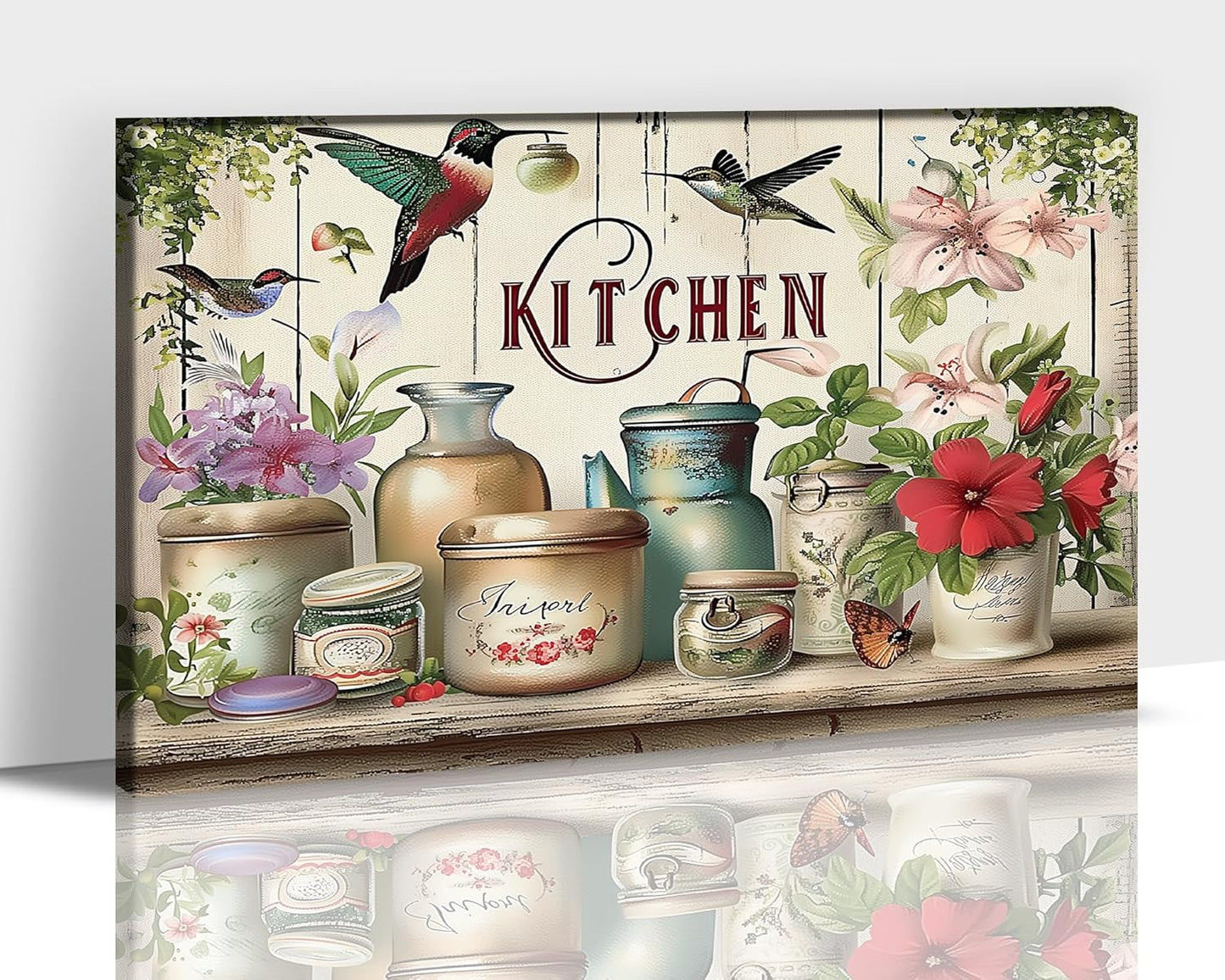 GUTTATY Farmhouse Wall Art Rustic Kitchen Decor, Ready to Hang Kitchen Canvas Print Flowers And Bird,Vintage Posters Prints for Dinning Room Home Kitchen Restaurant Painting 28×40 Inch
