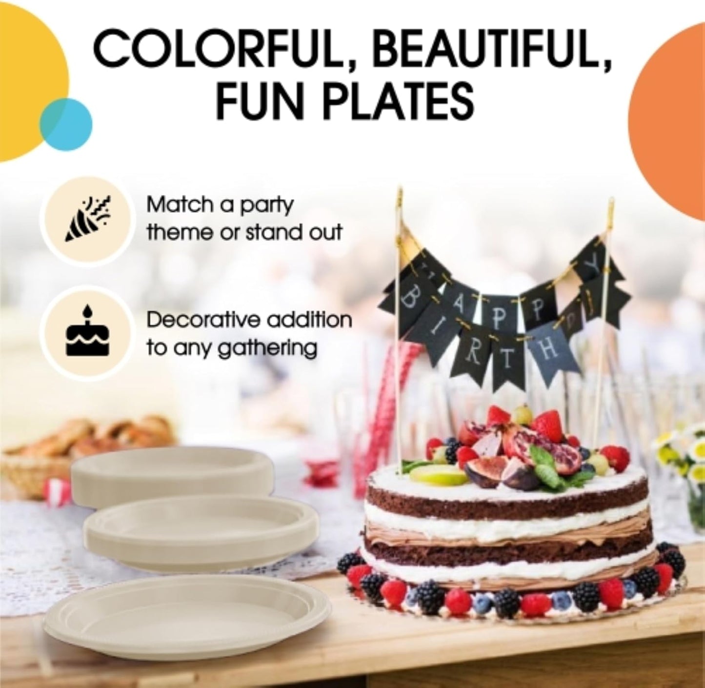 Exquisite Party Solids Ivory Plastic Plates For Party Supplies 9" Ivory Disposable Plates Heavy Duty 50 Pcs Plastic Dinnerware Sets Heavy Duty 350 GSM Disposable Dinnerware Set