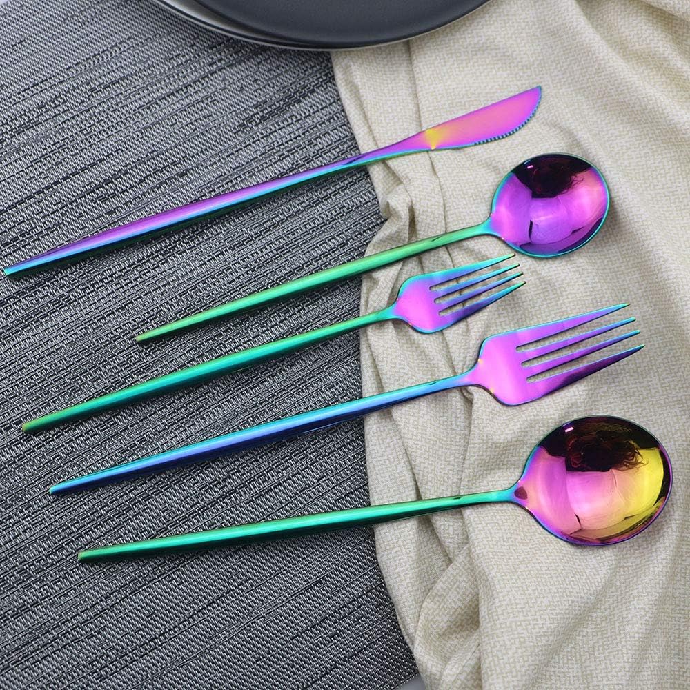 JASHII 20-Piece Stainless Steel Satin Finish Flatware Set, Mirror Polished Tableware Cutlery for Home and Restaurant, Dishwasher Safe