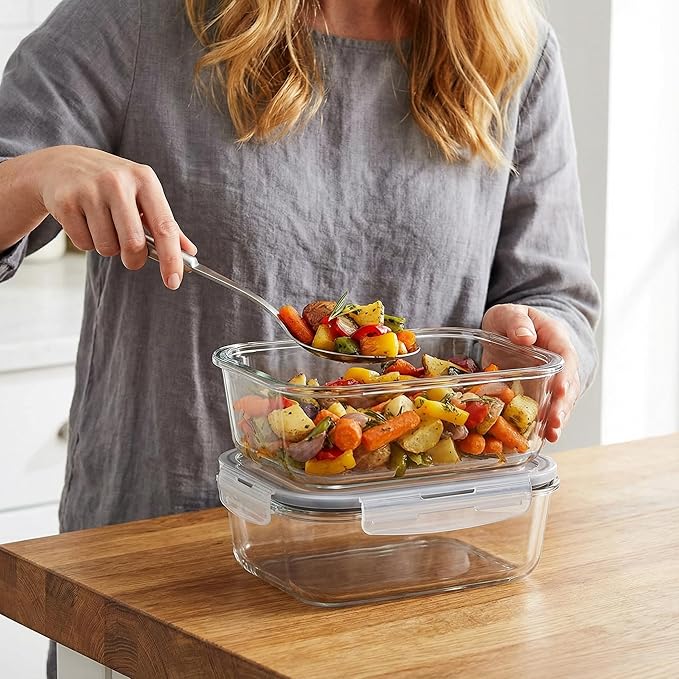 2 Pack 63oz Large Glass Storage Containers with Lids Big Airtight Glass Food Storage Containers for Storing food, vegetables or fruits, BPA Free, Freezer Dishwasher Oven Safe (gray)