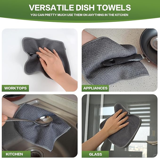 KinHwa Dish Cloths for Washing Dishes Kitchen Towels Microfiber Dish Towels for Kitchen Dish Towels Absorbent 8inch x 8inch 6 Pack (Gray, 8in x 8in)
