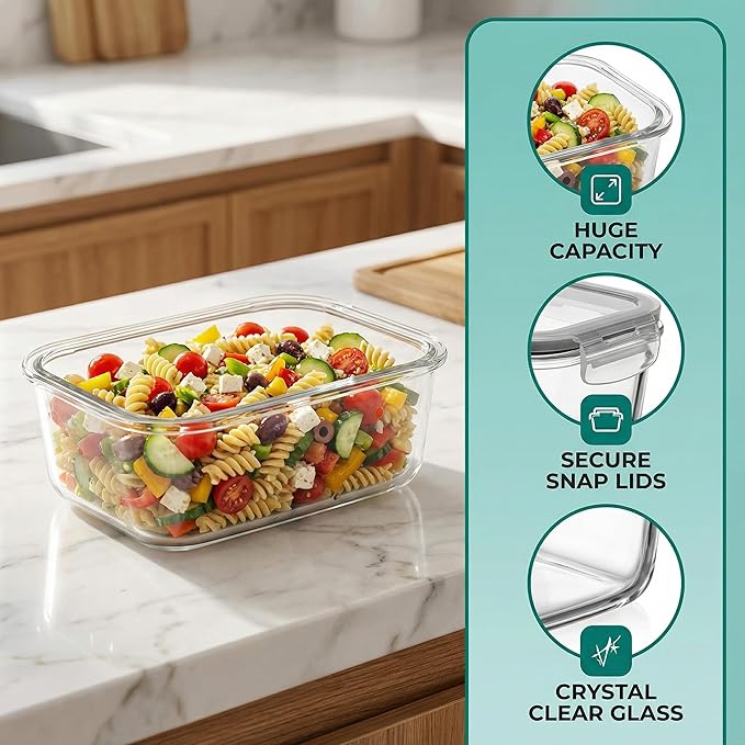2 Pack 63oz Large Glass Storage Containers with Lids Big Airtight Glass Food Storage Containers for Storing food, vegetables or fruits, BPA Free, Freezer Dishwasher Oven Safe (gray)