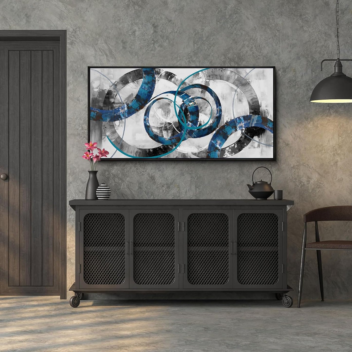 XLSJERST Large Frame Wall Art Blue Abstract Canvas - Modern Art Decor Pictures for Living Room Bedroom Office Gray and White Paintings Artwork Size 20x40 Inches