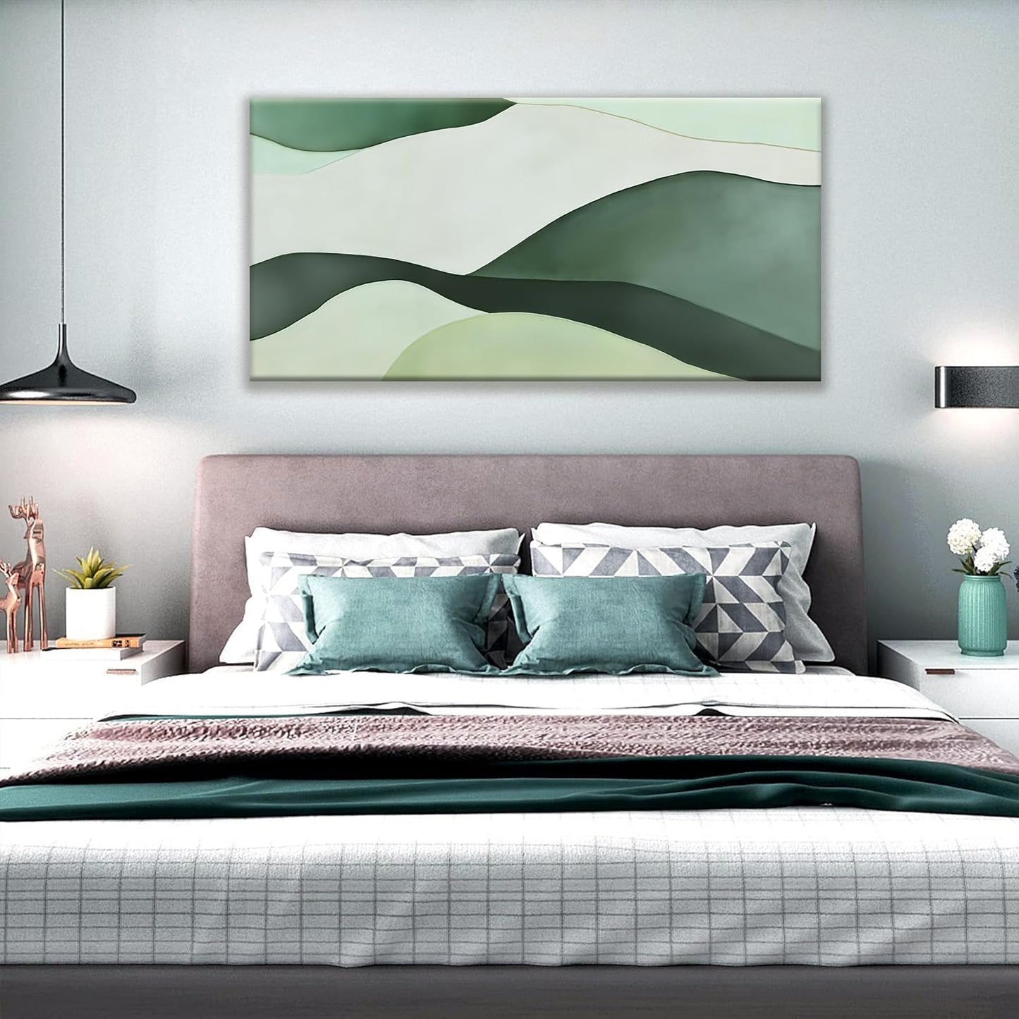 Suconvng Abstract Wall Art Decor Green White Wall Art Irregular Shapes Painting Canvas Art Wall Decor Prints Minimalist Abstract Art For Living Room Wall Bedroom Kitchen Office 24"×48"