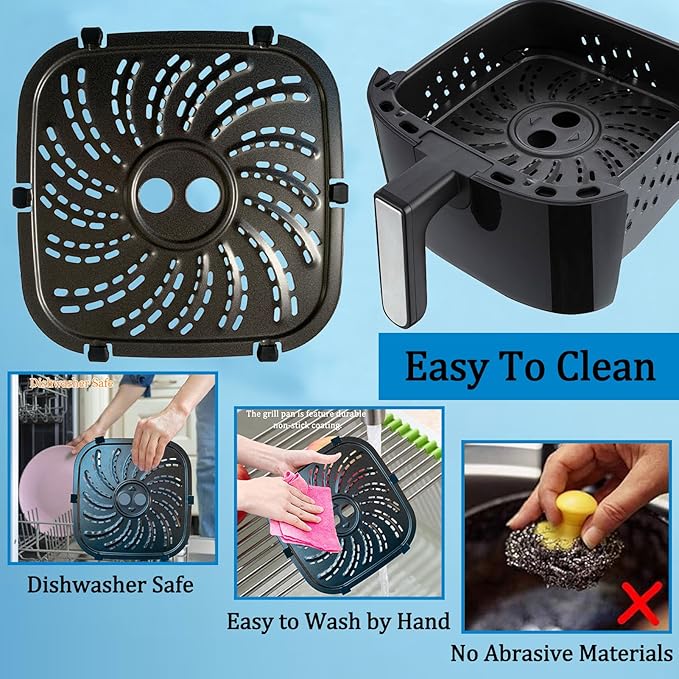 6QT Air Fryer Grill Plate for PowerXL Vortex Pro Air Fryer Plus 6QT, Upgraded Air Fryer Grill Pan Crisping Plate Tray Rack Shelf Grate for 6QT PowerXL Air Fryers, Nonstick, Dishwasher Safe
