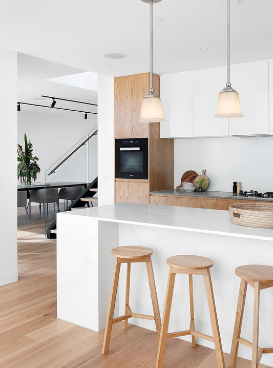 Nox Modern Farmhouse 1-Light Pendant Ceiling Light with White Glass Shade in Brushed Nickel Finish for Kitchen Island, Hallway, Entryway, Passway, Dining Room, Bedroom, Living Room