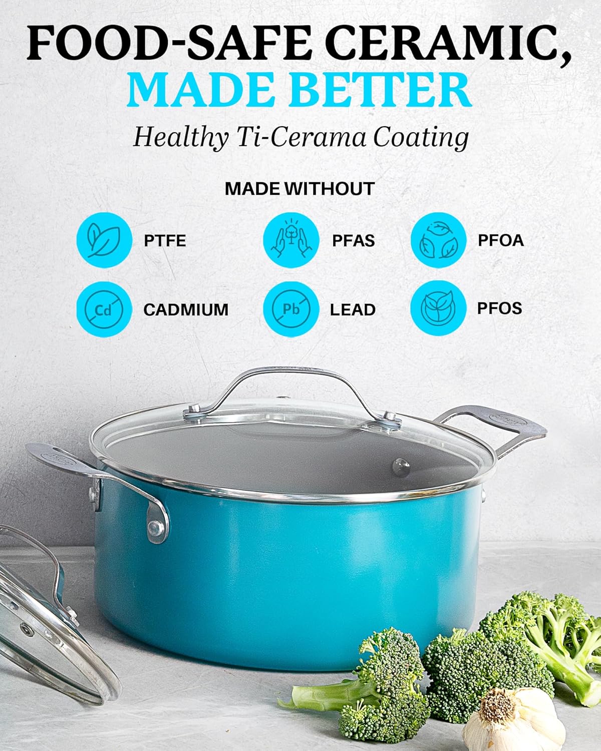 GOTHAM STEEL Nonstick Multipurpose 5 Quart Stock Pot with Glass Lid, Aqua Blue Ceramic Pot for Cooking, Non Stick Pots/Soup Pot with Lid, Nonstick Pot, Ollas, Oven and Dishwasher Safe, Non-Toxic