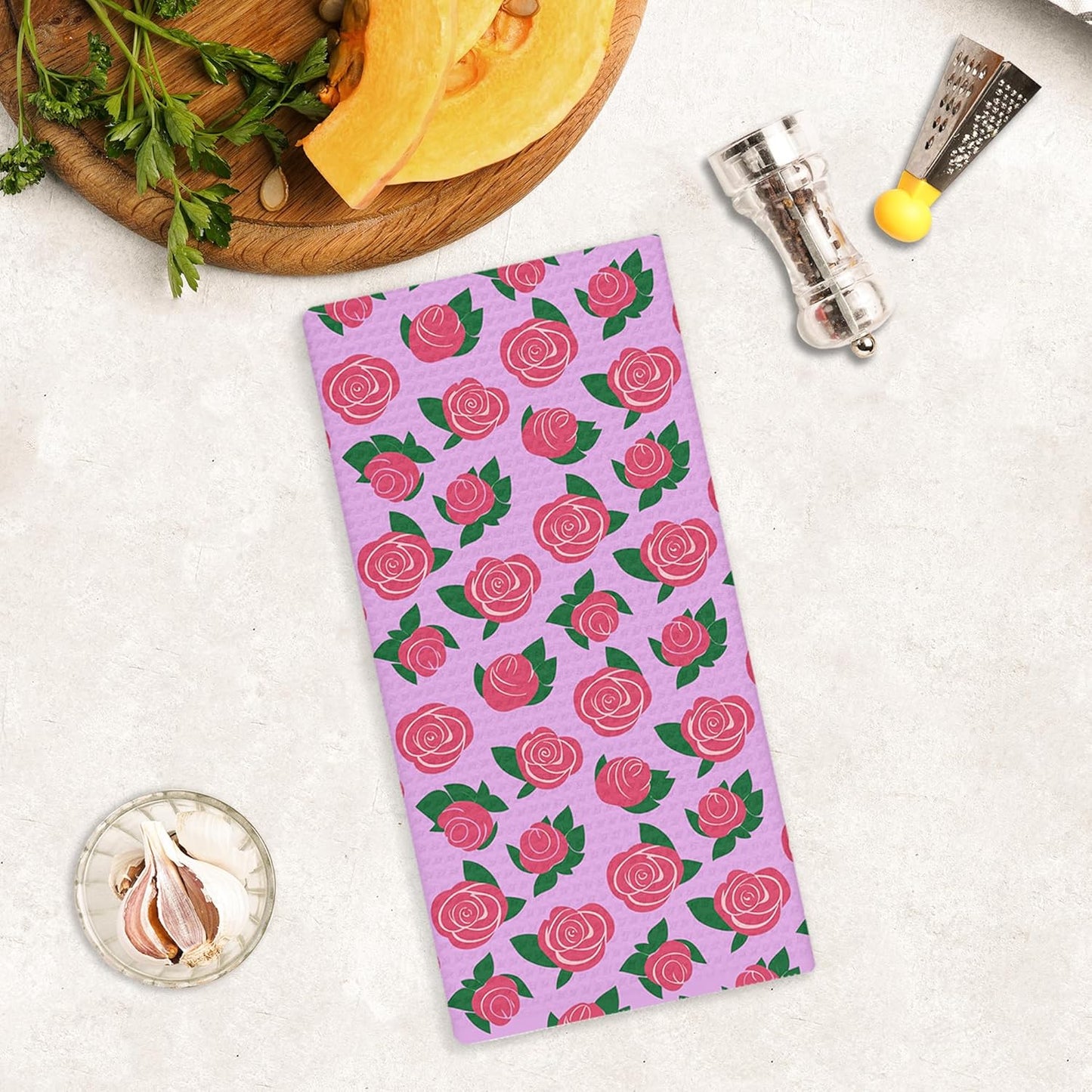 Pink Rose Floral Kitchen Towels, Rustic Farmhouse Hand Towels for Bathroom Decor, Cottagecore Rose Floral Botanical Dishcloths Dish Towel for Kitchen 16x24 Inches