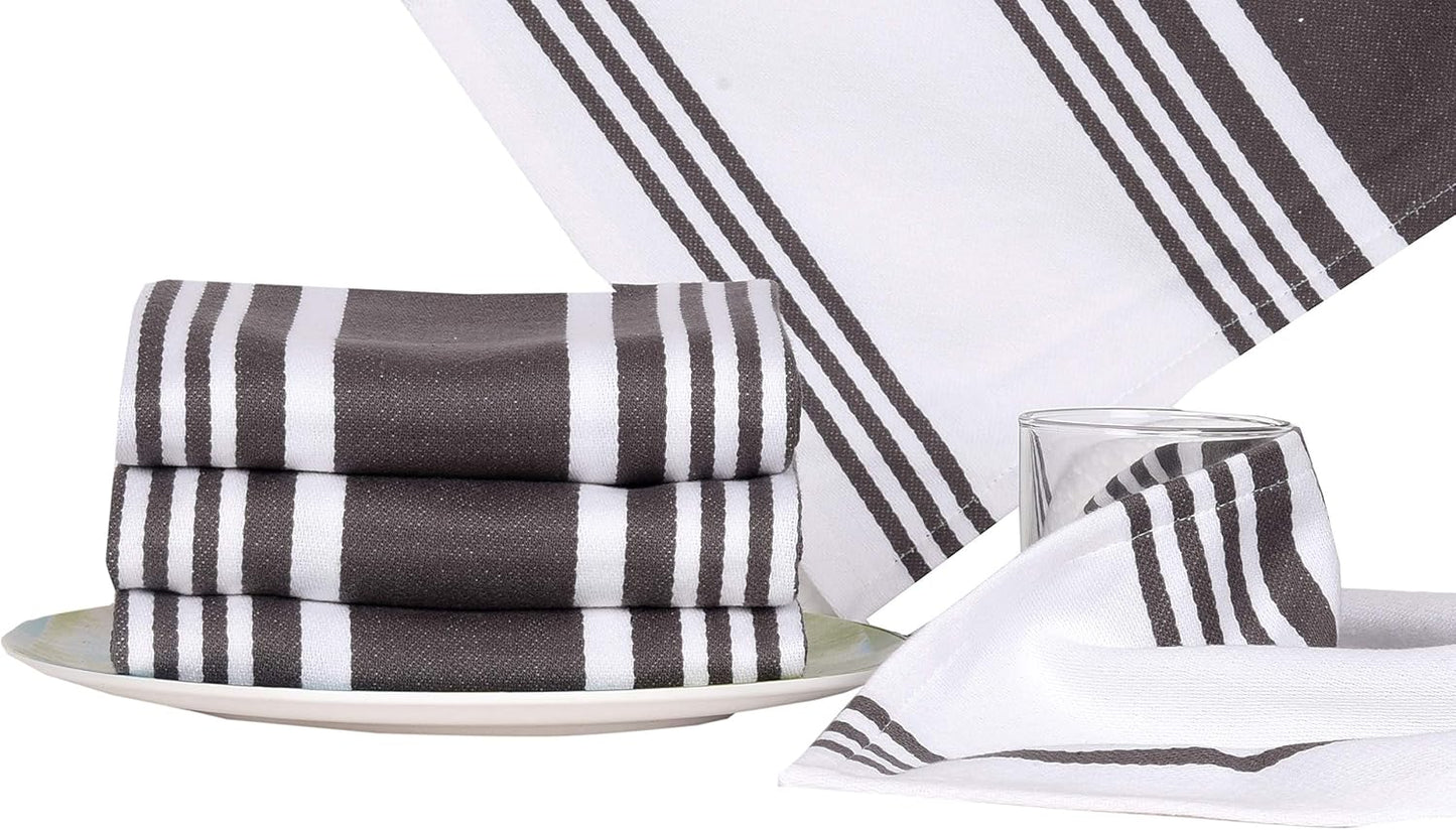 Urban Villa Kitchen Towels 100% Cotton Pack of 6, Highly Absorbent Quick Drying Super Soft Premium Dish Towel for kitchen with Hanging Loop Hand & Tea Towels - 20x30 Inch, (Dove Grey & White, Striped)