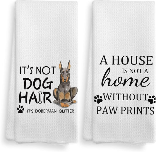 Doberman Glitter Dog Decor Kitchen Towels and Dishcloths Set of 2, Doberman Glitter Dog Mom Gifts for Women, 16×24 Inches