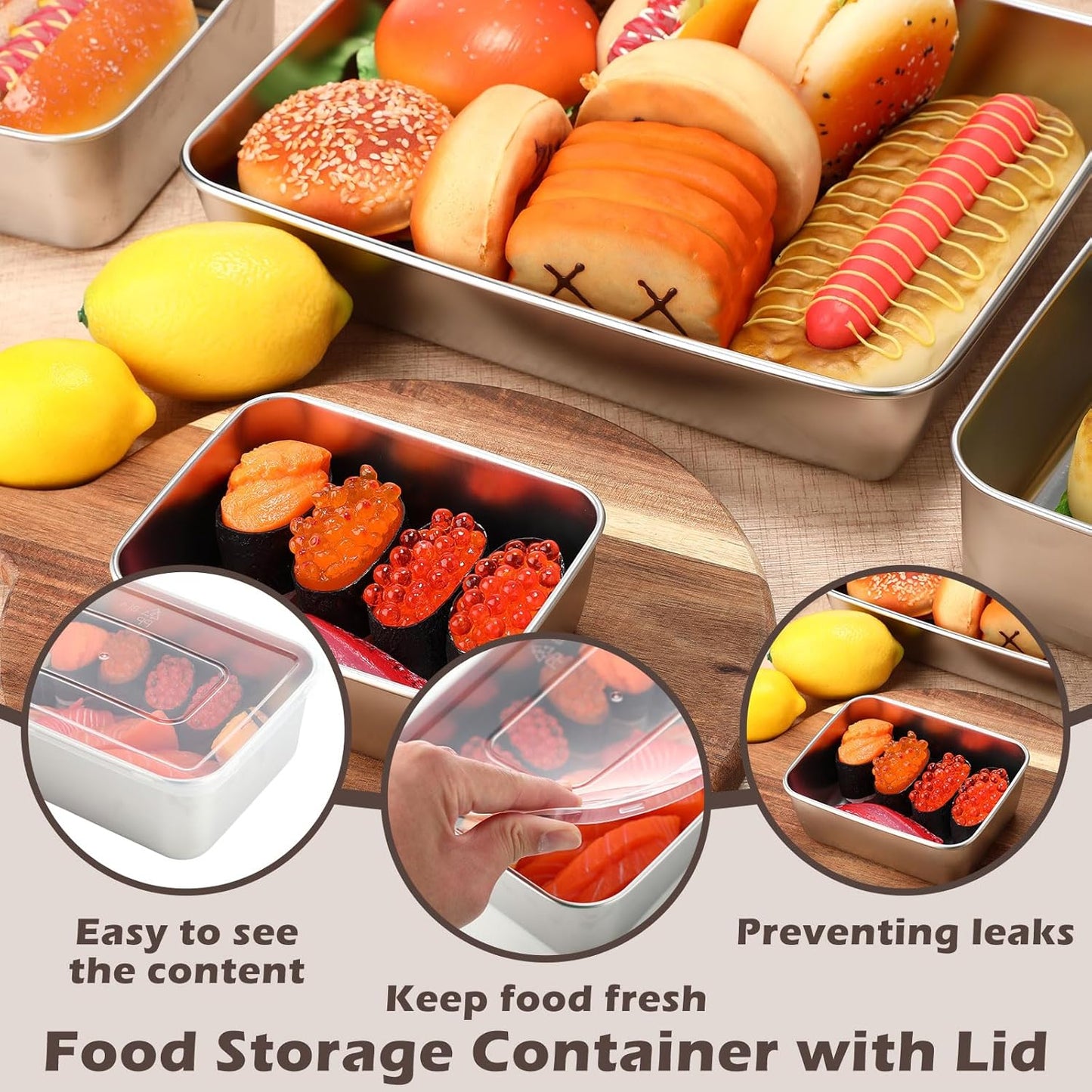 12pcs 6 Sizes Stainless Steel Food Storage Container with Lid Reusable Meal Prep Container Stackable Metal Storage Box Kitchen Tray for Meat Marinating Oven Freezer Leftovers Dishwasher Safe