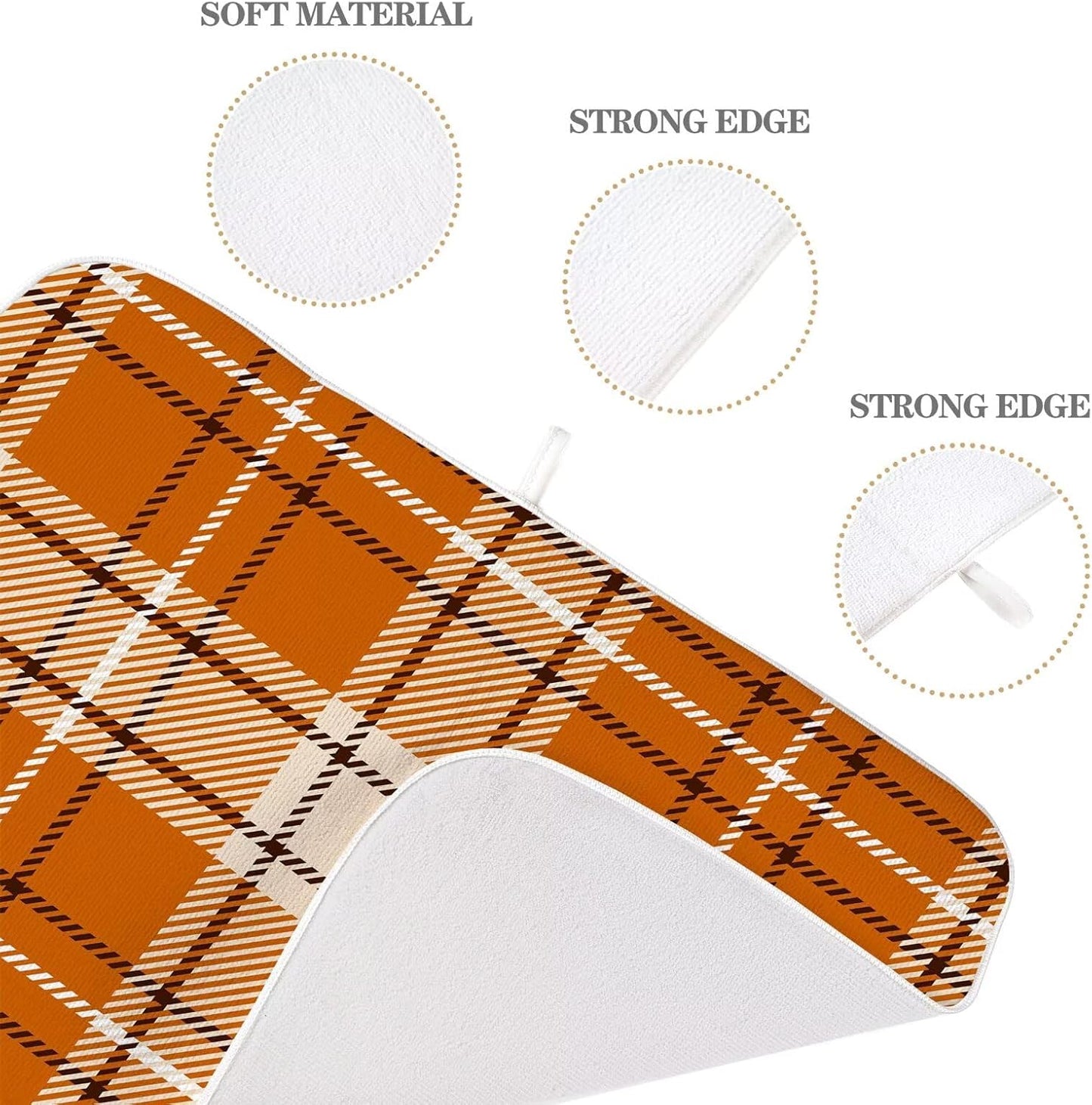Fall Dish Drying Mat 18 x 24 inch Autumn Orange Buffalo Plaid Themed Decorative Drying Mats Microfiber Absorbent Dish Washable Draining Mat for Kitchen Counter Decor