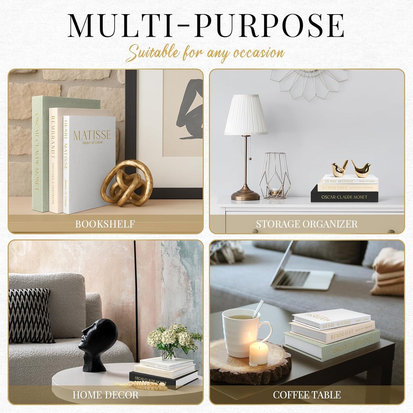 Decorative Books for Home Decor- 3Pcs Linen Decorative Boxes for Aesthetic Room Decoration, Modern Fake Book Storage Boxes for Coffee Table, Bookshelf or Mantle Decor, Deep Gray