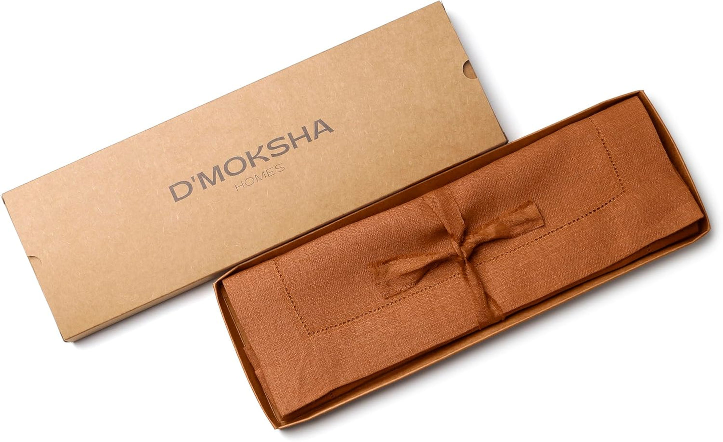 D'Moksha Homes Rust Linen Placemats Set of 4 - Classic Hemstitch Placemats 14 x 19 Inch - 100% Pure Linen Table Mats for Fall, Halloween - Handcrafted and Machine Washable