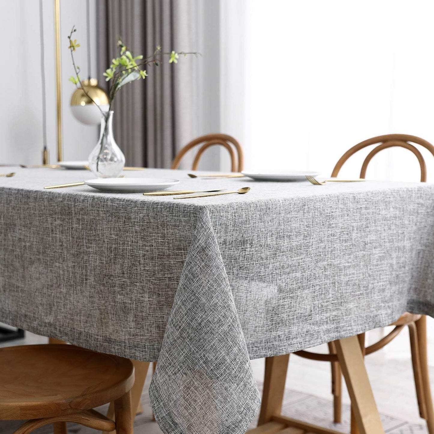 maxmill Flaxy Faux Linen Table Cloth with 2-Tone Slubby Texture Wrinkle Free Anti-Shrink Soft Tablecloth for Kitchen Dining Tabletop Outdoor and Indoor Use Rectangle 60 x 104 Inch Light Gray