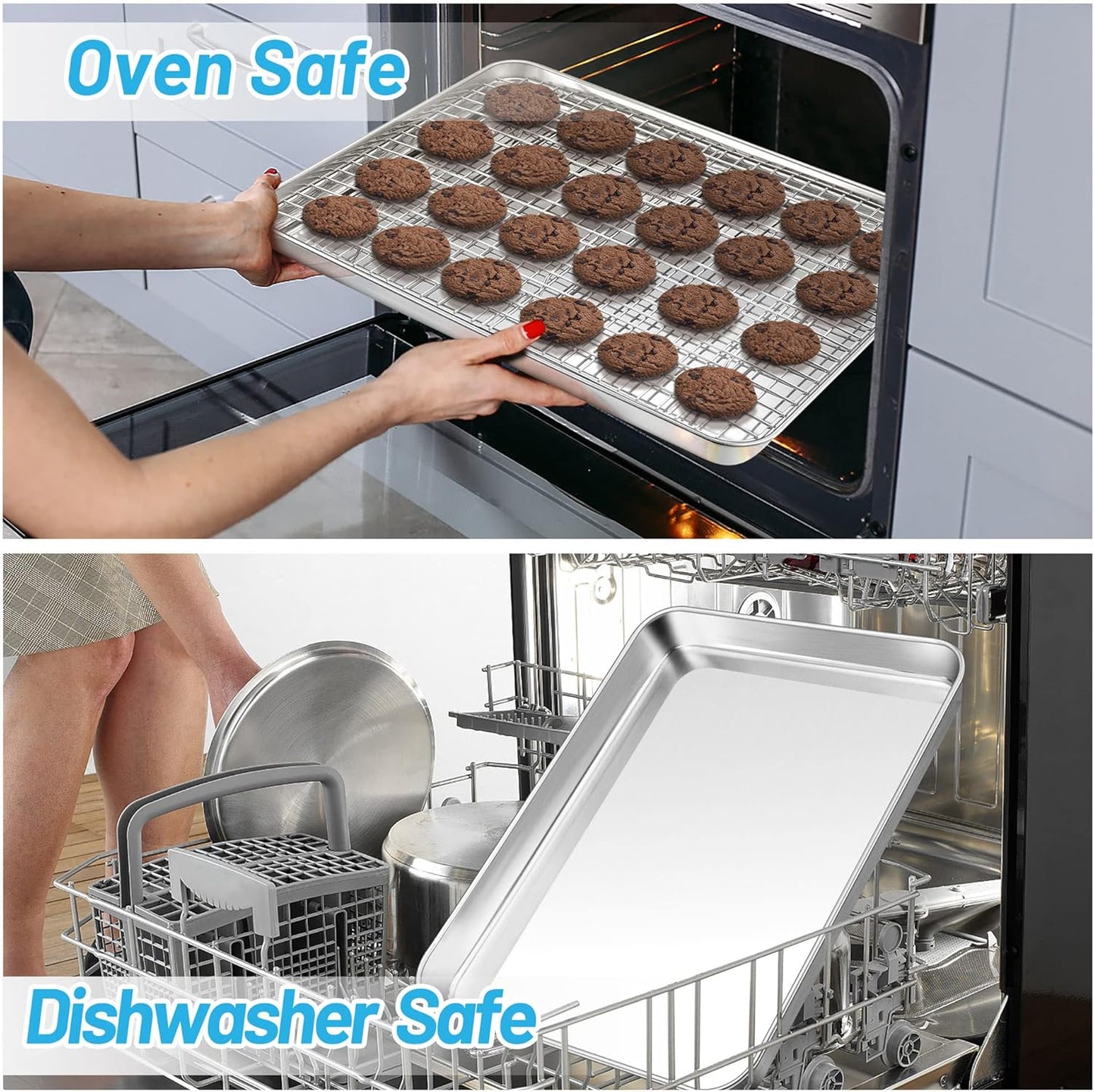 TeamFar Baking Sheet, 17.6’’ x 13’’ x 1’’ Stainless Steel Large Cookie Sheet Baking Tray Pan for Oven, Non-Toxic & Healthy, Rust Free & Heavy Duty, Mirror Finish & Dishwasher Safe
