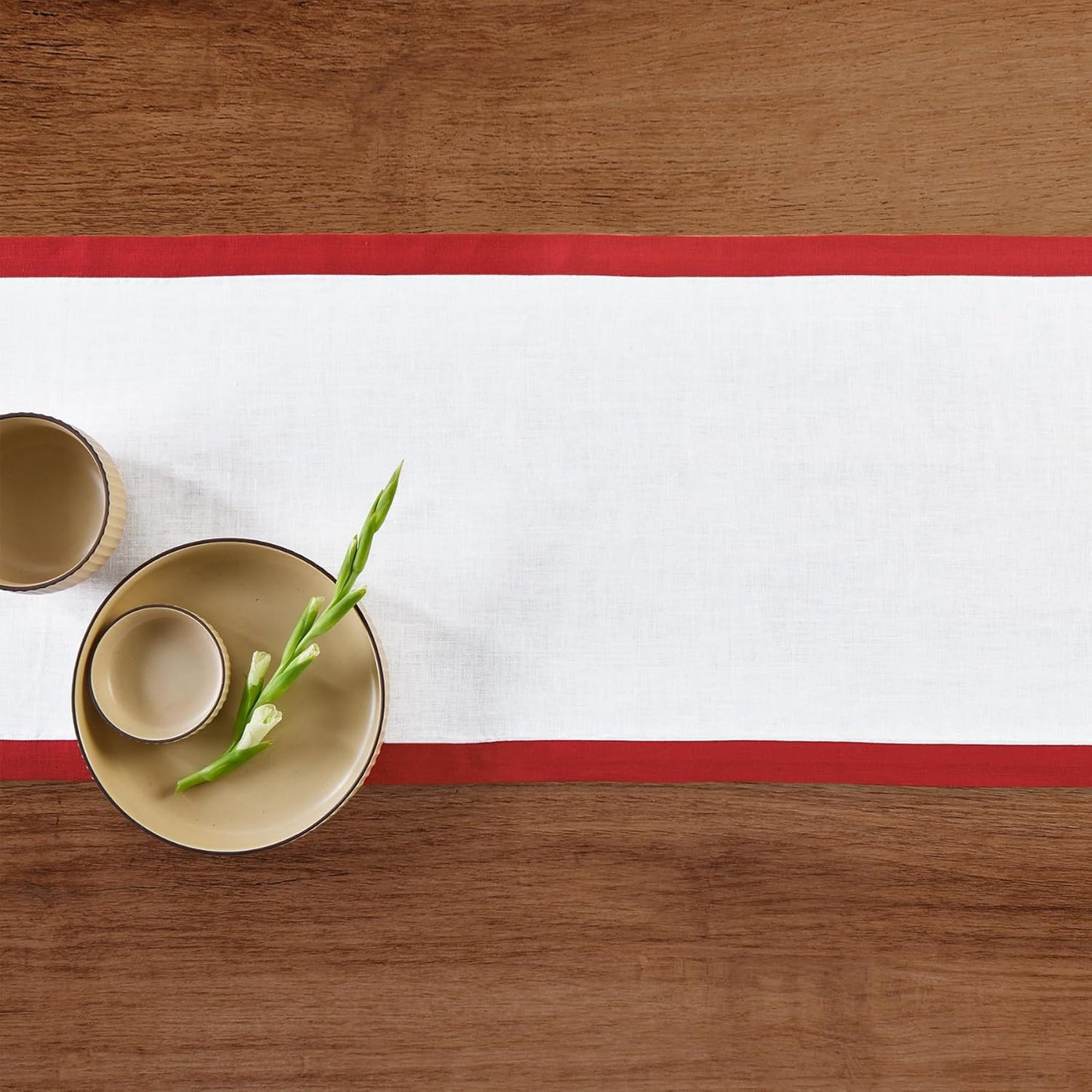 Solino Home Linen Table Runner 108 Inches Long - 100% Pure Linen Red and White Dining Table Runner 14 x 108 Inch for Christmas, Holiday - Classic