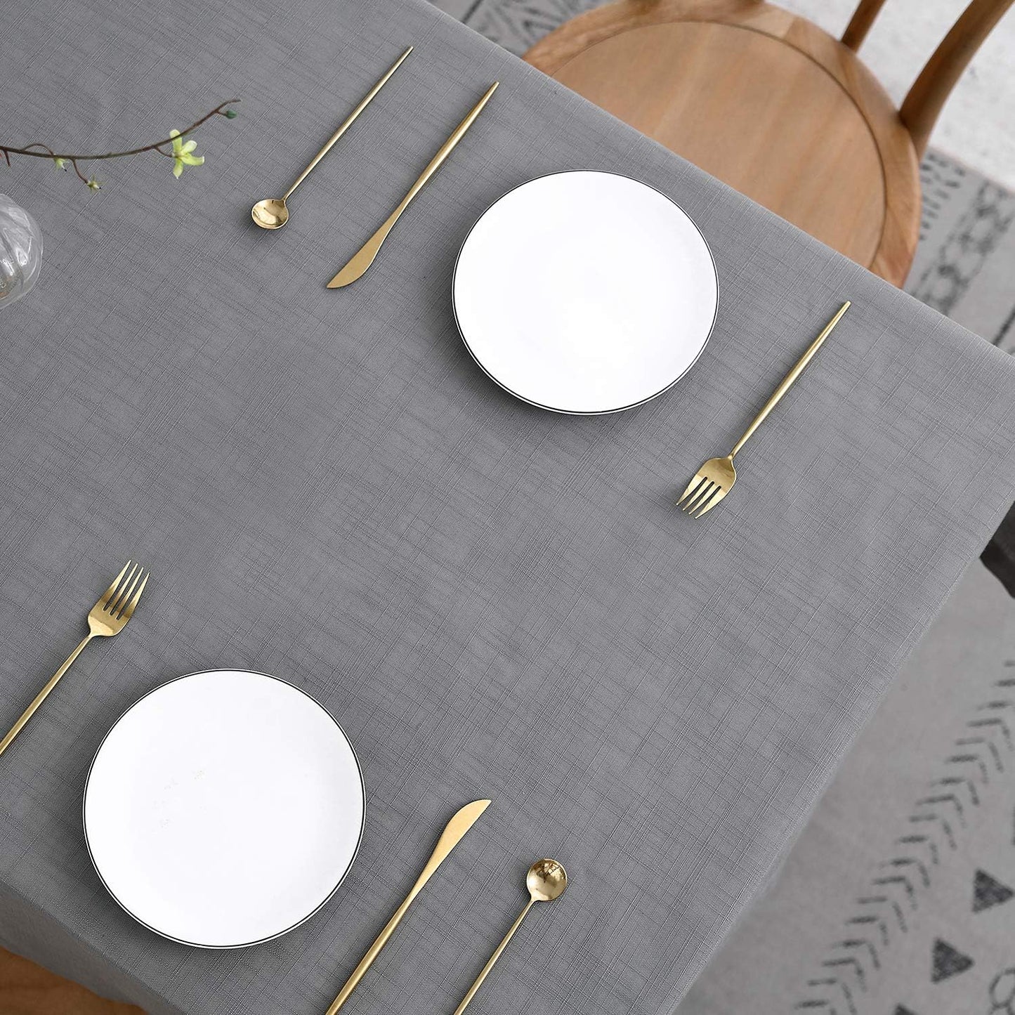 maxmill Lux Faux Linen Tablecloth with Slubby Texture Wrinkle Free Anti-Shrink Soft Table Cloth for Kitchen Dining Tabletop for Outdoor and Indoor Use Rectangle 60 x 84 Inch Neutral Gray