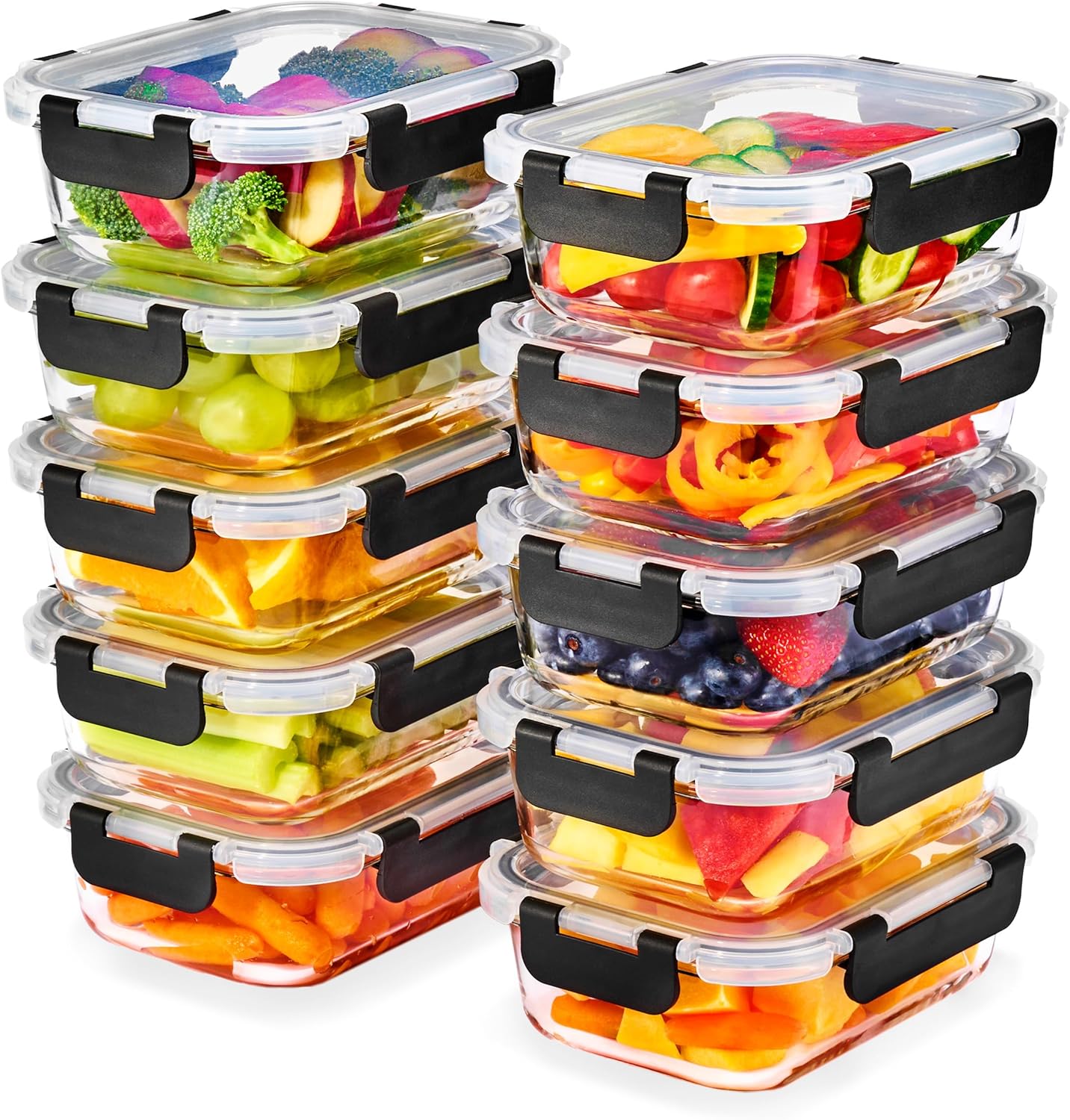 Sorbus 20pc Glass Meal Prep Containers Set – 10 Glass Food Storage Containers (21.3oz, 2.6 Cups) with Airtight Lids – Freezer, Dishwasher, and Oven Safe – Reusable Containers for Meal Prep and Storage