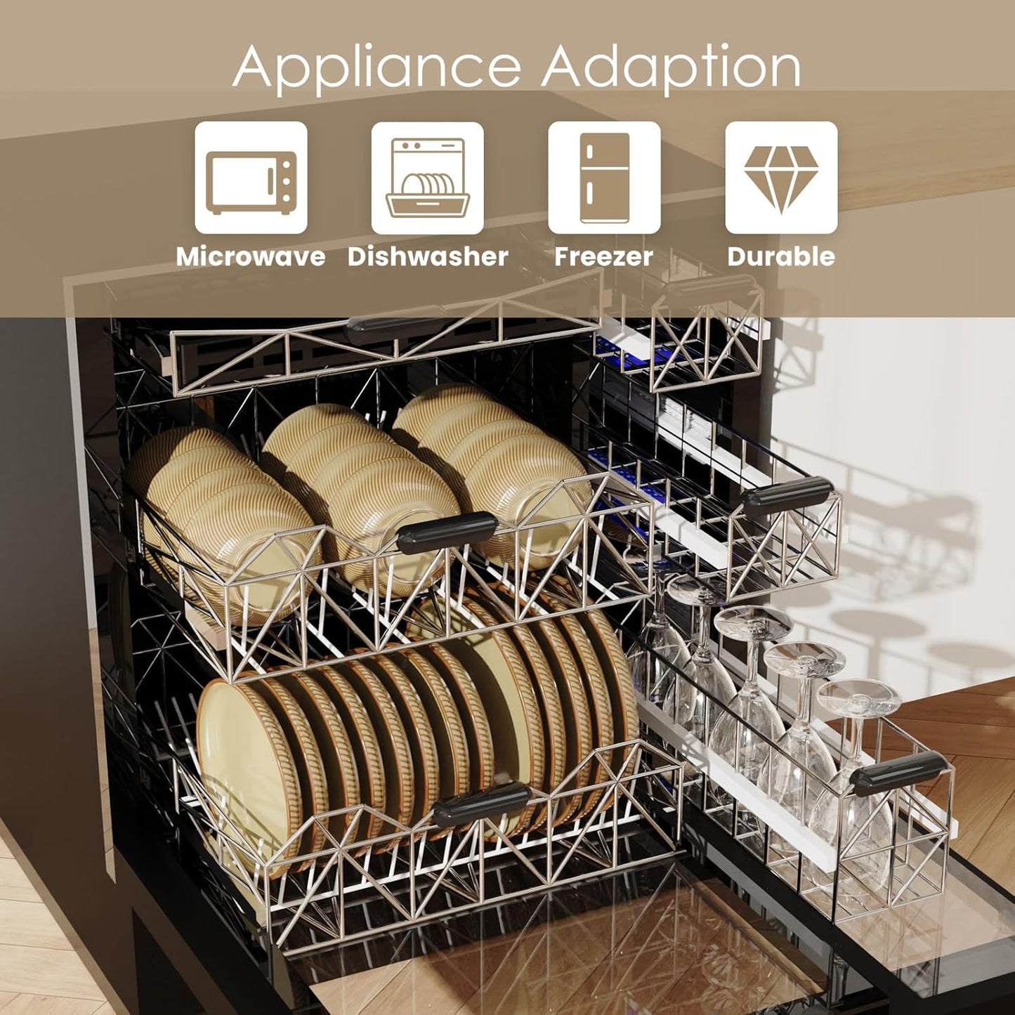 Stoneware Dinnerware Sets for 4, Earthsong 12pcs Plates and Bowls Set, Dishwasher and Microwave Safee Ceramic Dishes Set, Ribbed, Caramel Dusk