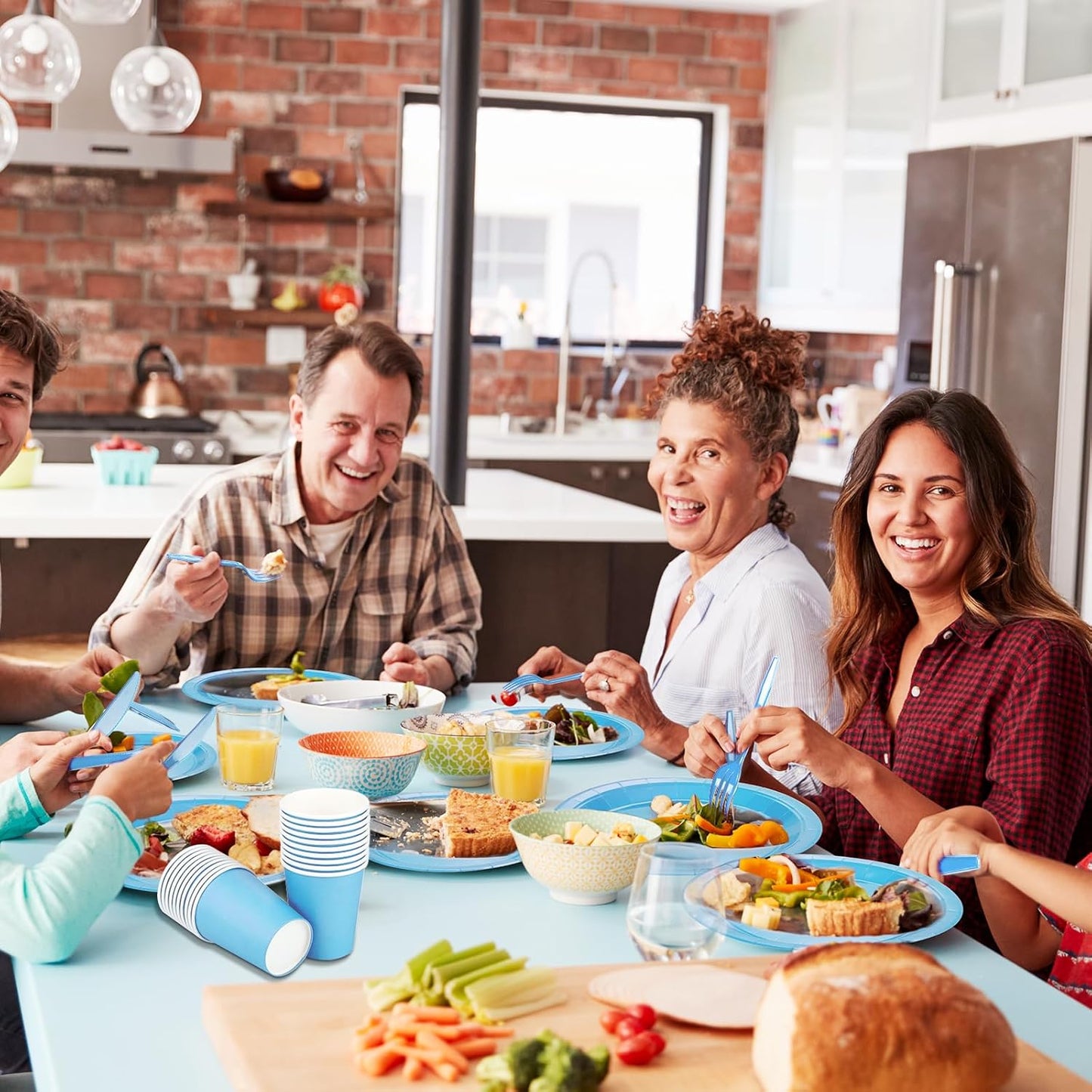 TWOWYHI 229PCS Light Blue Party Supplies Set Paper Disposable Plates Cups Plastic Spoons Forks Knives Light Blue Napkins for 30 Guests Disposable Party Dinnerware Sets for Wedding Birthday Parties