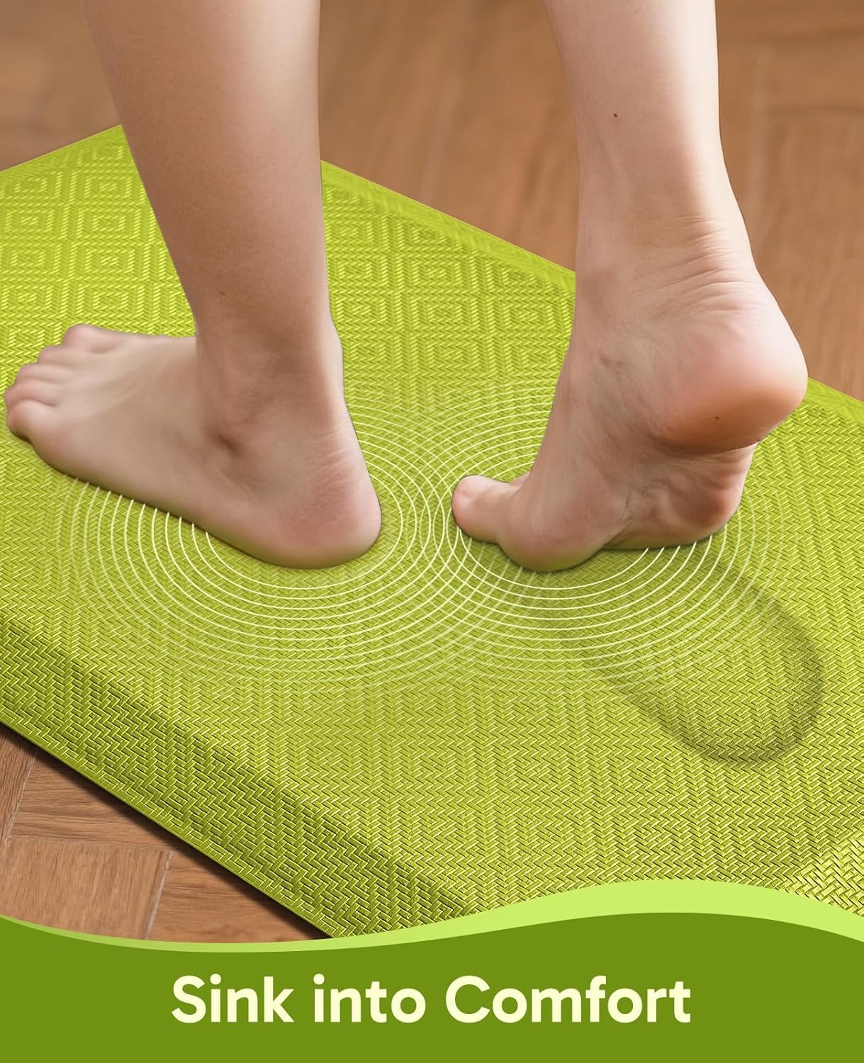 Ophanie Kitchen mats for Floor, 3/4 inch Thick, Kitchen Rugs, 20''x48'' Anti Fatigue Standing Cushioned Mat, Waterproof,Comfort Ergonomic mat for Office, Home, Sink, Green Non-Slip Bottom