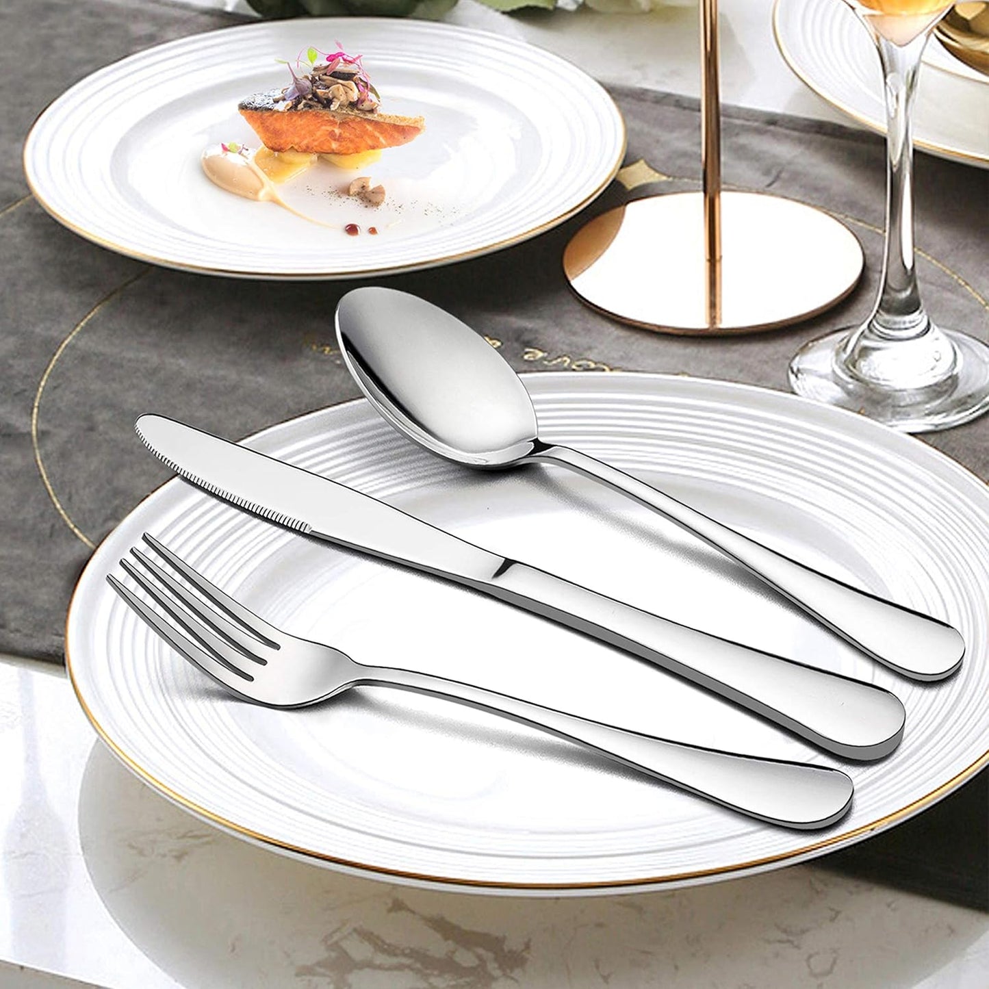 LIANYU 72-Piece Silverware Set with Steak Knives, Stainless Steel Flatware Cutlery Set for 12, Fancy Eating Utensils Tableware, Dishwasher Safe, Mirror Finish